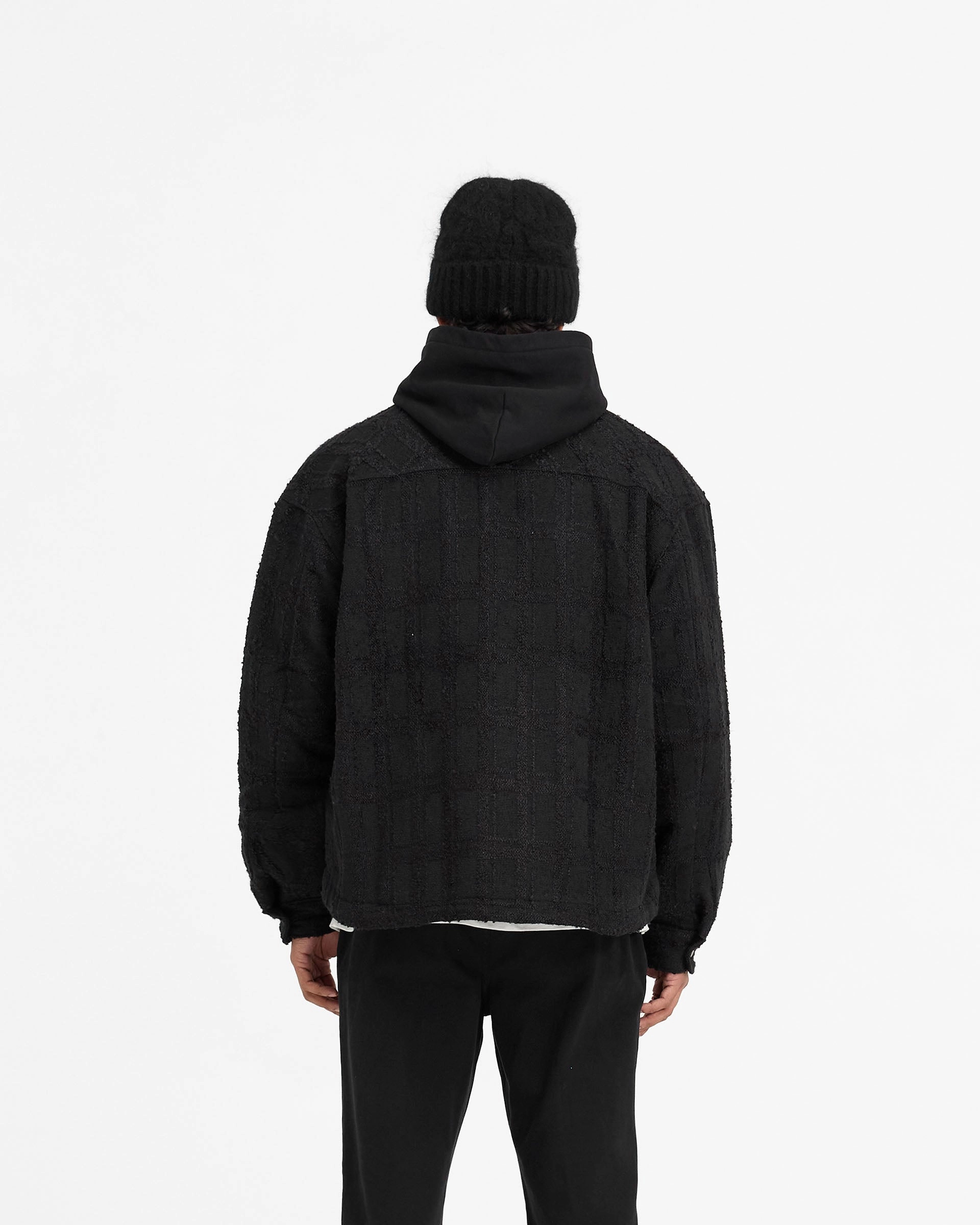 Minimalist Style Wadded Overshirt - Black