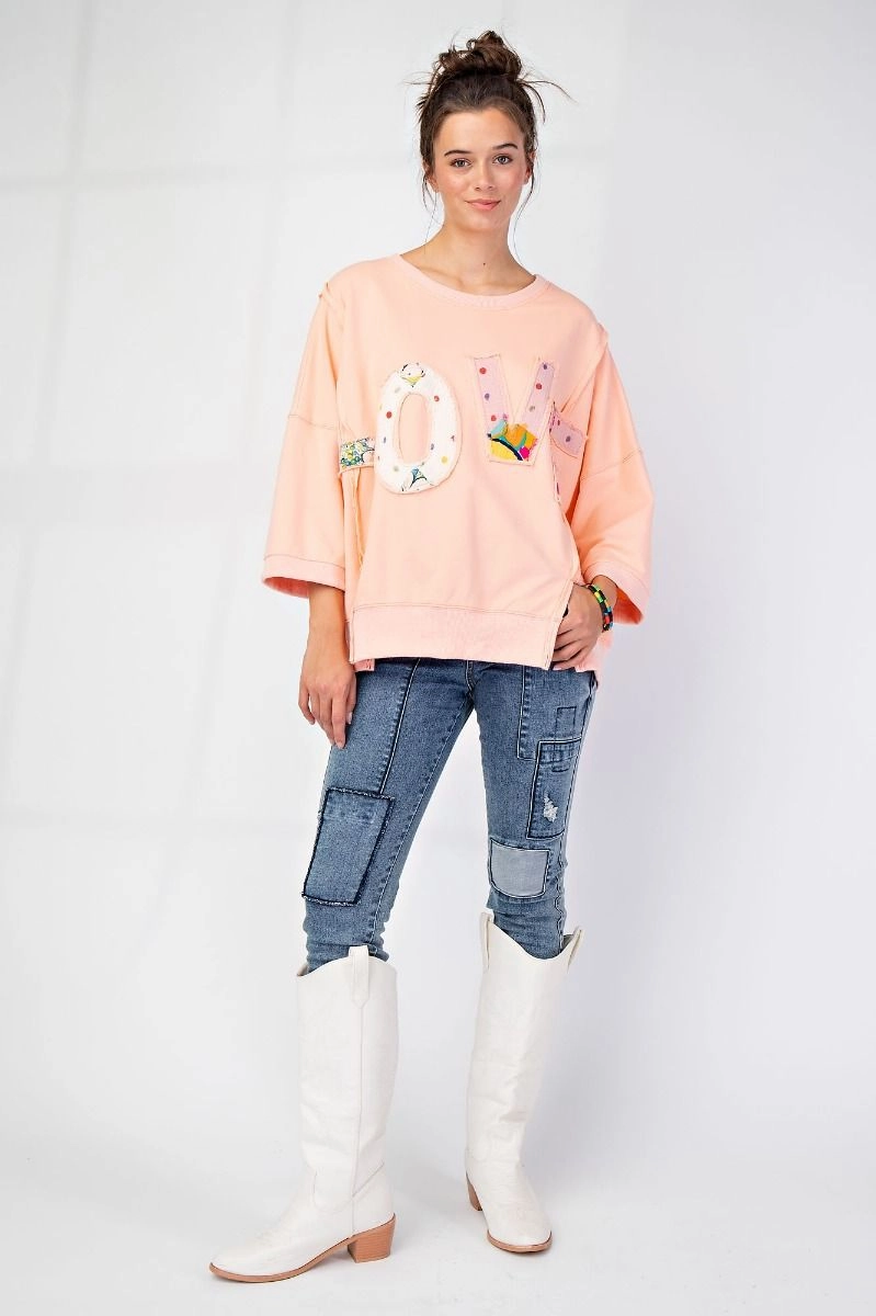 QuickDry Performance Apricot Love Patch Washed Terry Knit Pullover