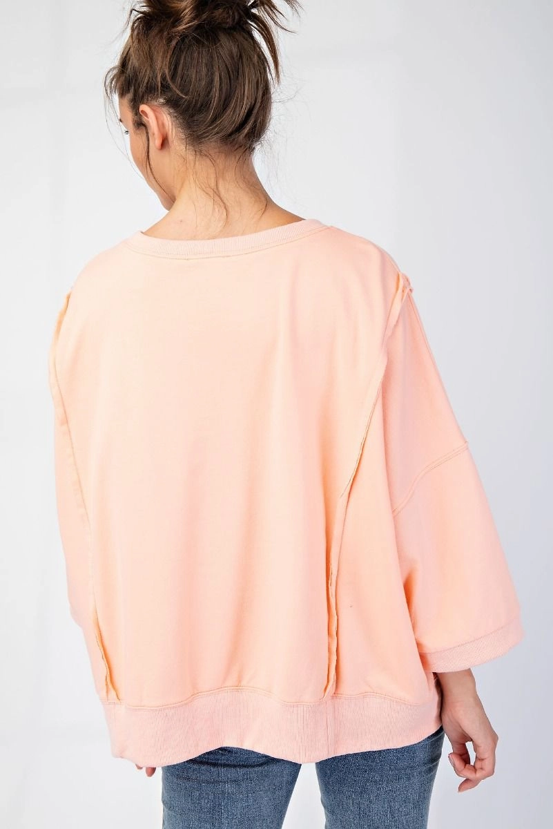 Summer Blouse LowMaintenanceMaterial Apricot Love Patch Washed Terry Knit Pullover