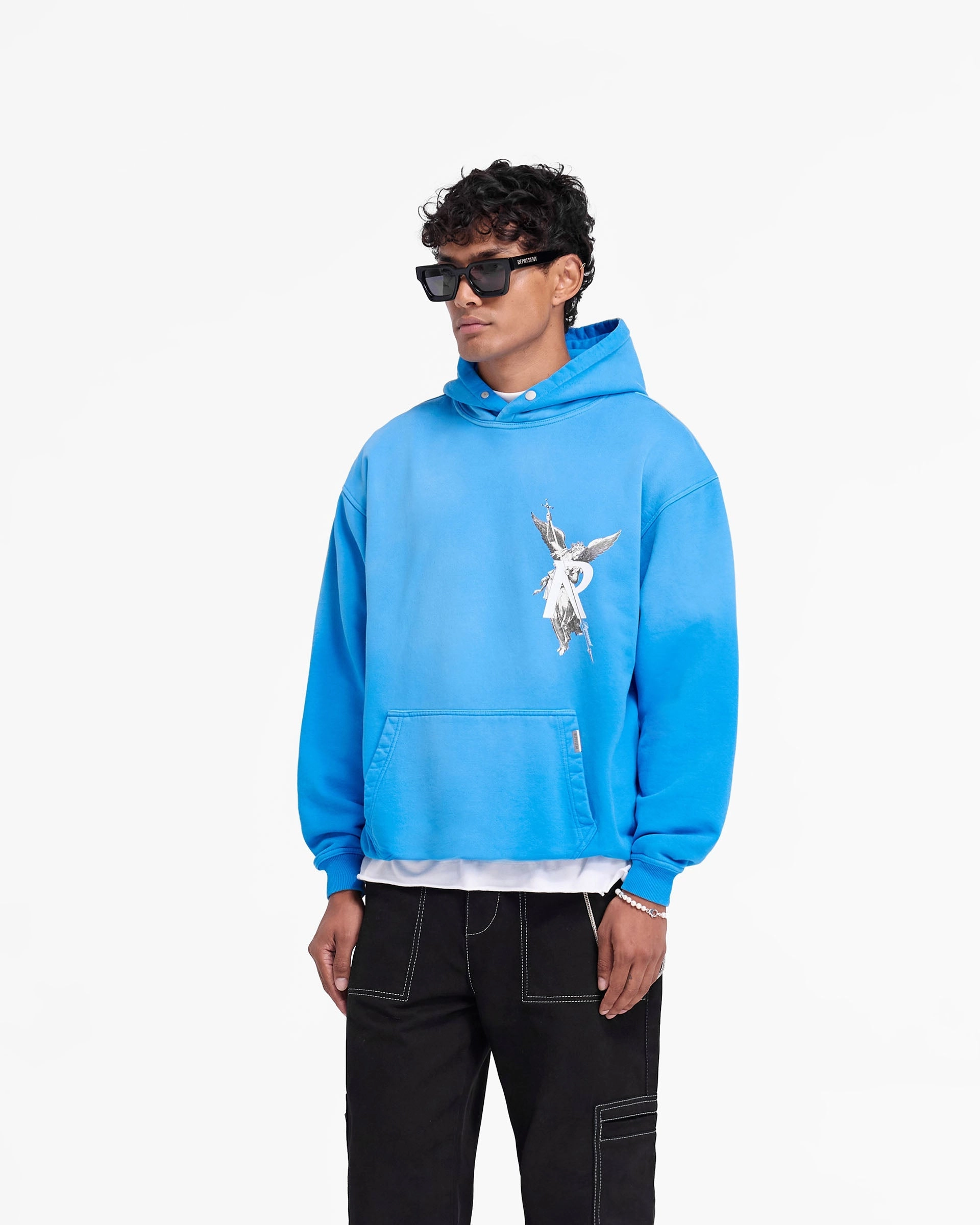 Layered Collar Street Day Archangel Hoodie - Electric Blue