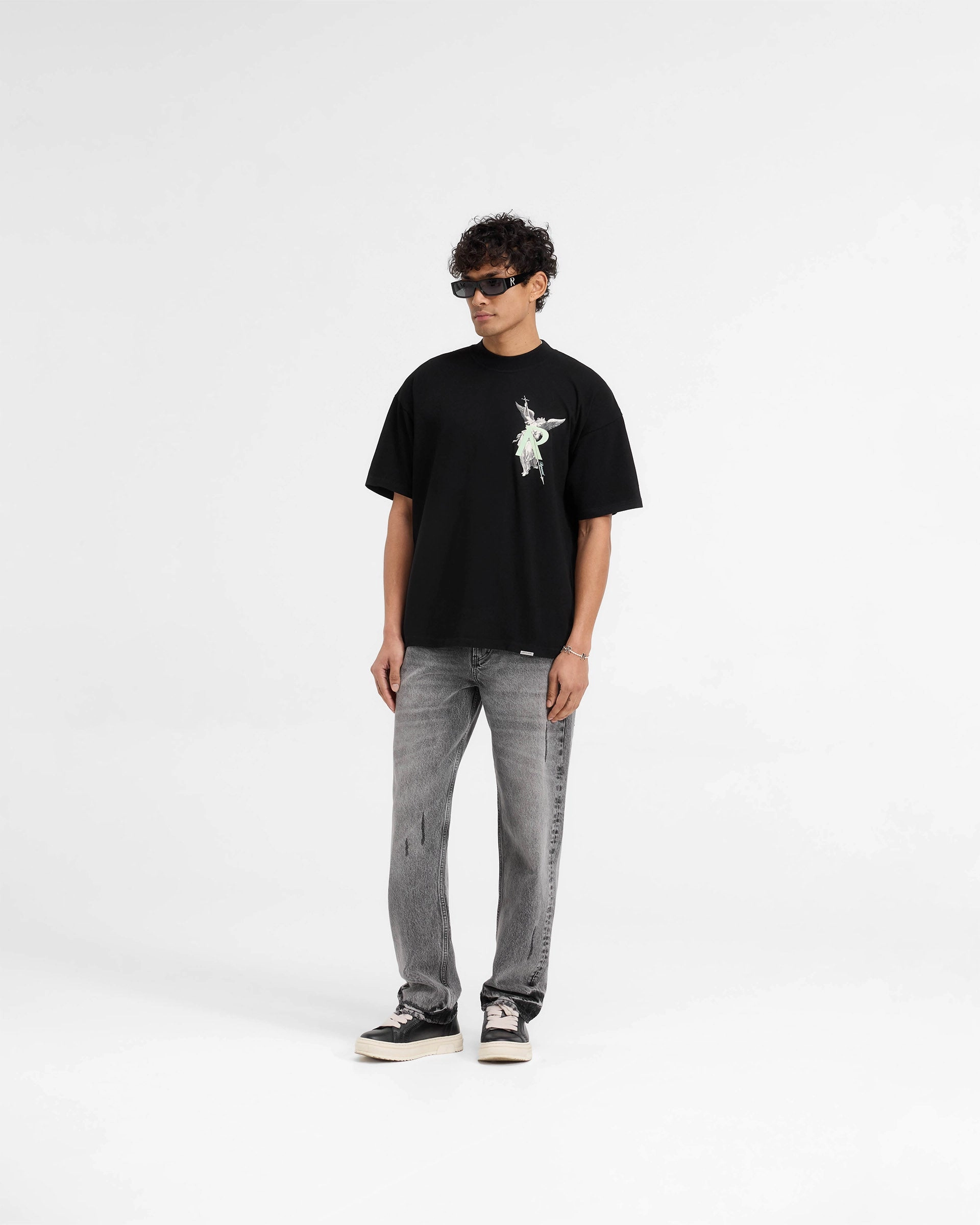 SeamlessConstruction Relax Fit Design Archangel Initial T-Shirt - Jet Black