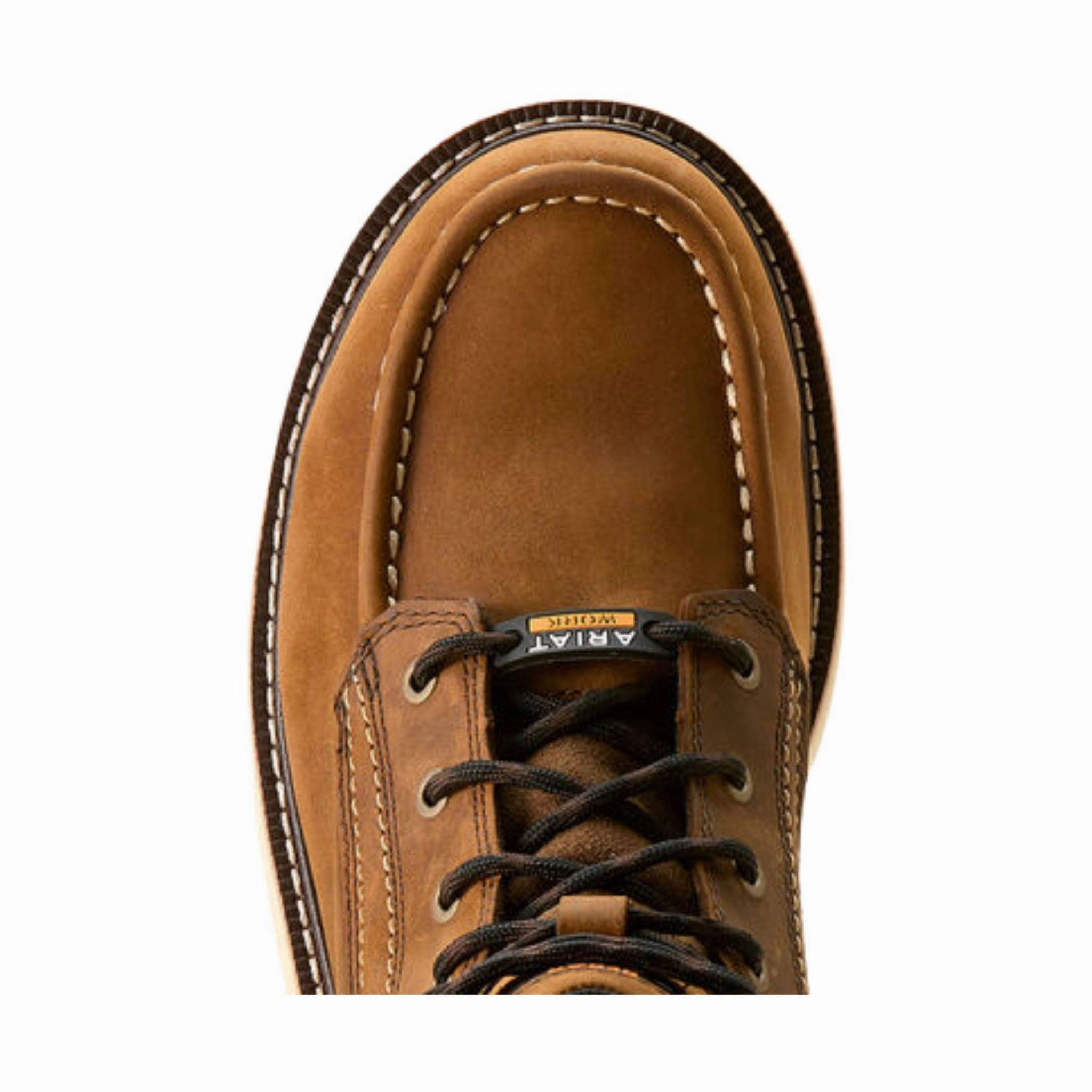 Low Profile All Day Worker Built Tough Ariat Men's Rebar Wedge Moc Toe 6 Inch Waterproof Work Boots - Distressed Brown