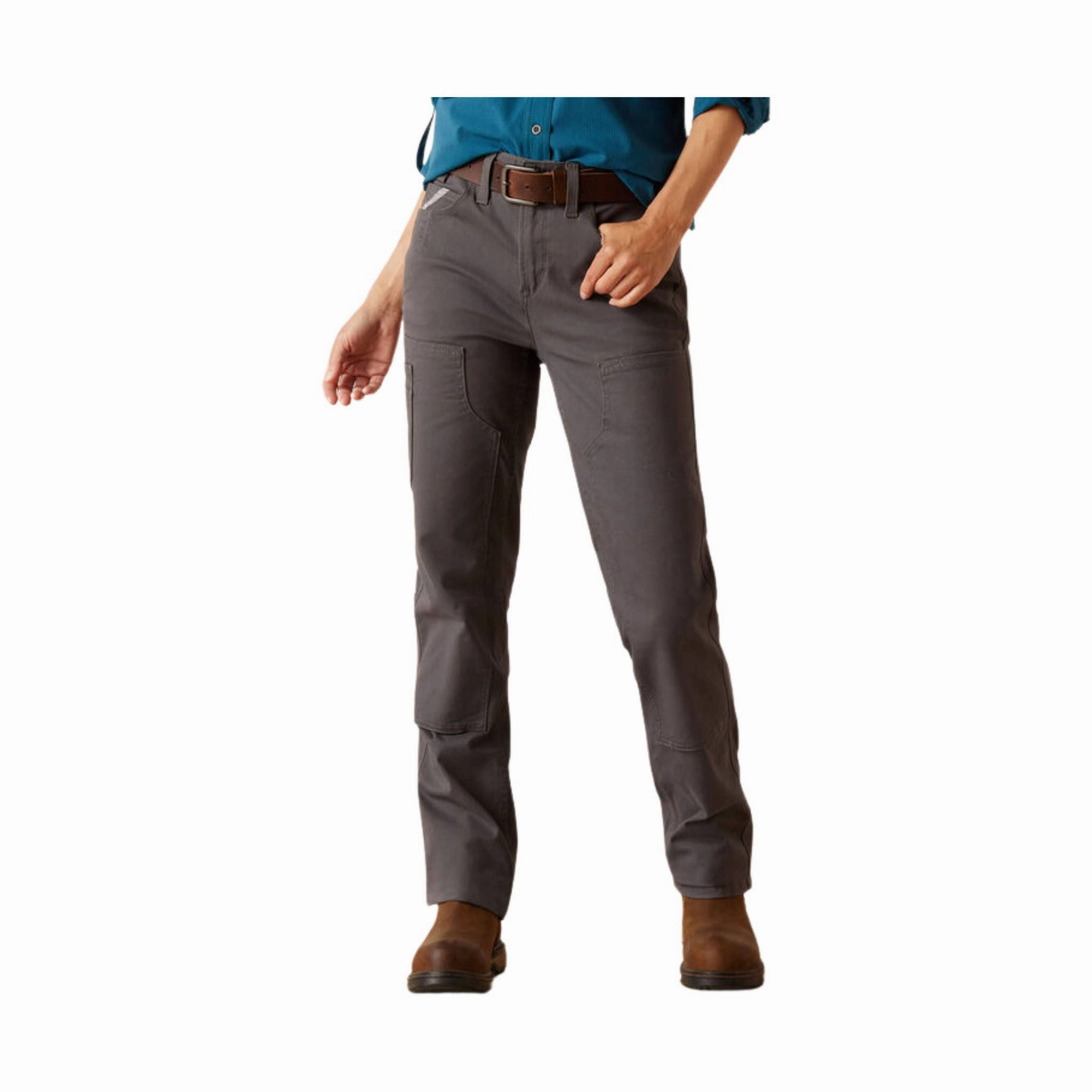Heat Dissipating Ariat Women's Rebar PR Dura Stretrch Made Tough Double Front Straight Pant - Grey