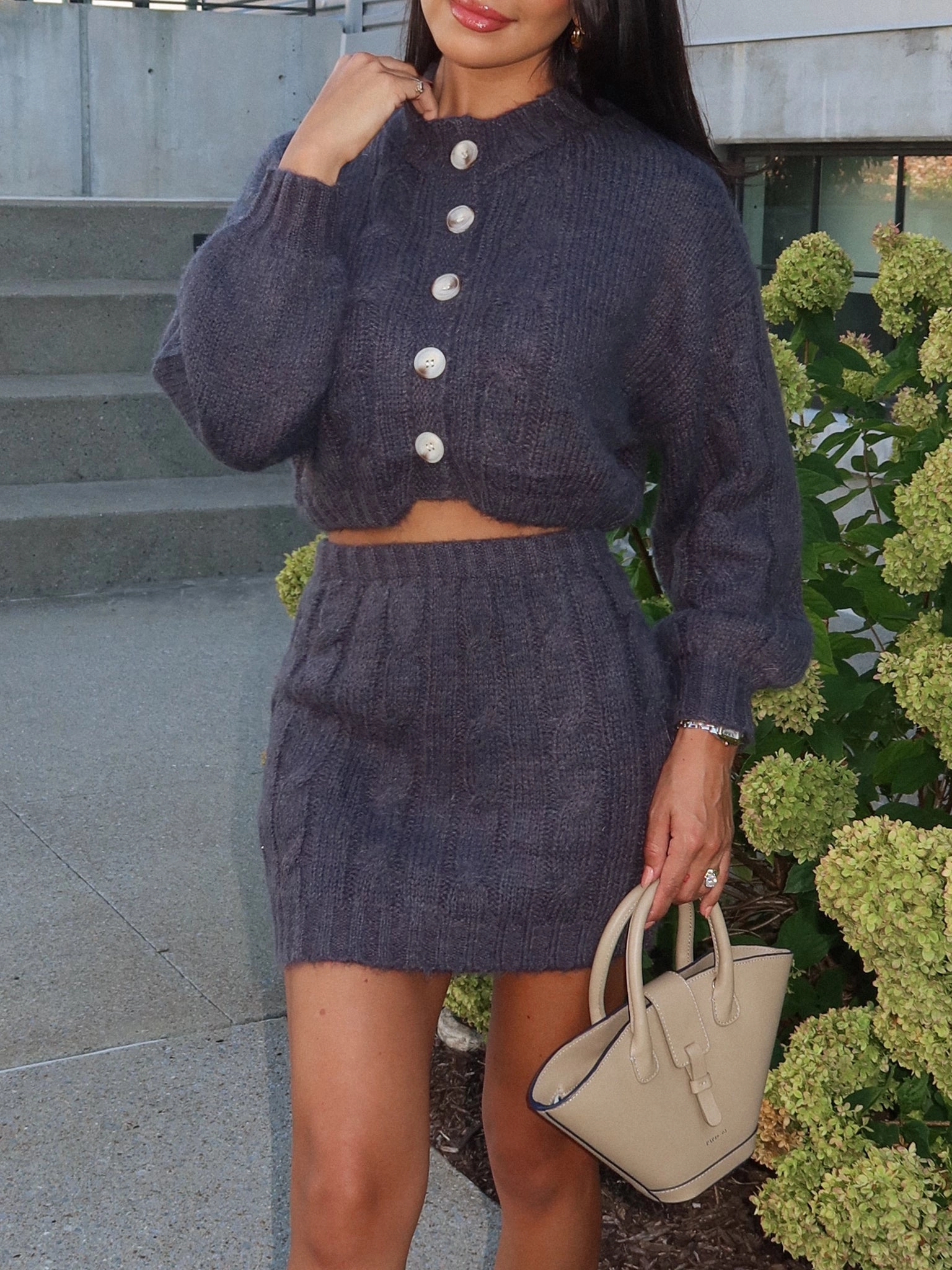 Arlo Cable Knit Mini Skirt in Charcoal Eco Friendly Material Hip Friendly Pockets