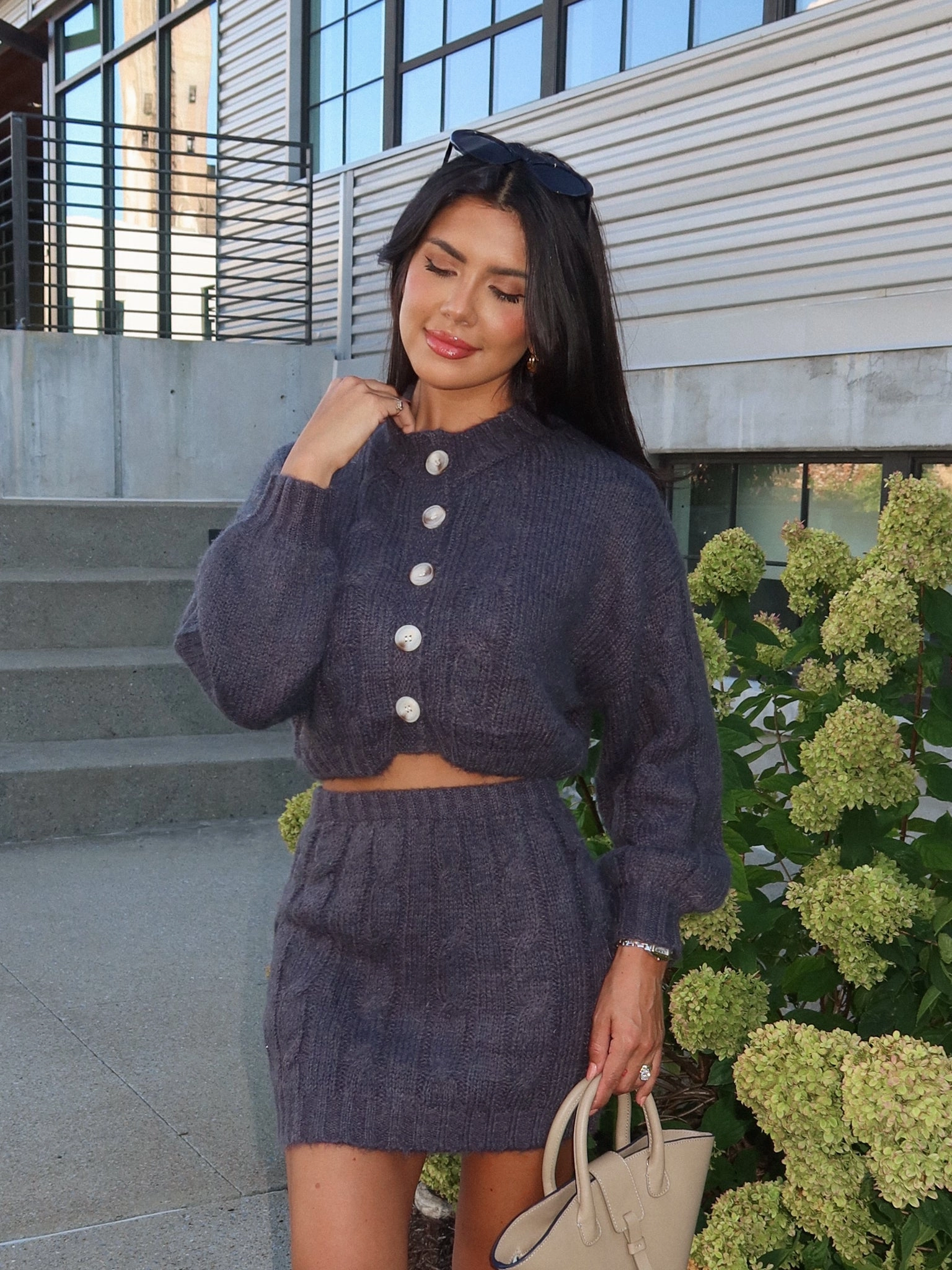 HeatRegulatingLining Arlo Cable Knit Mini Skirt in Charcoal Eco Friendly Material