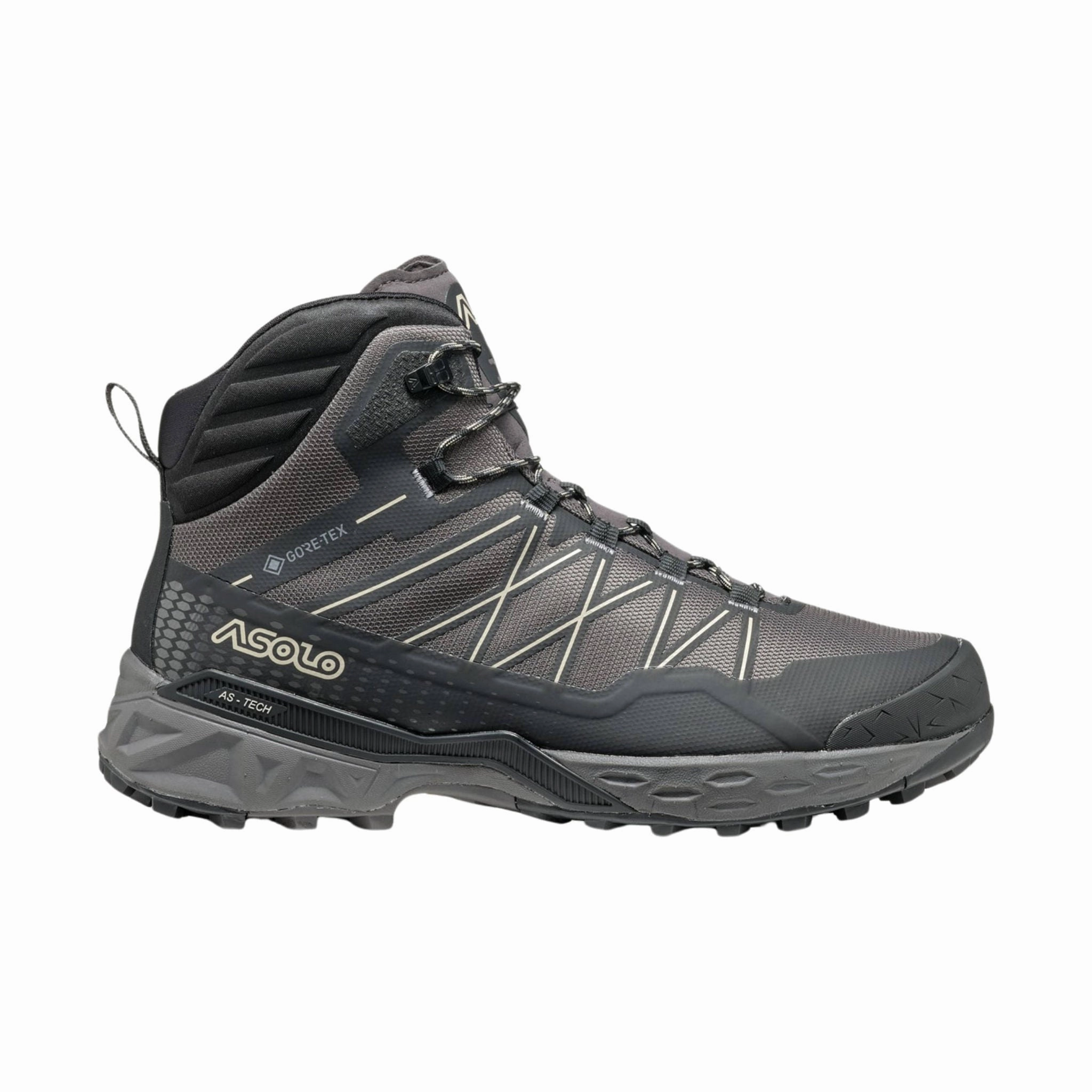 Asolo Men's Tahoe Mid GTX Hiking Boot - Shark Grey/Black/Beige Heat Lock Metal Edge