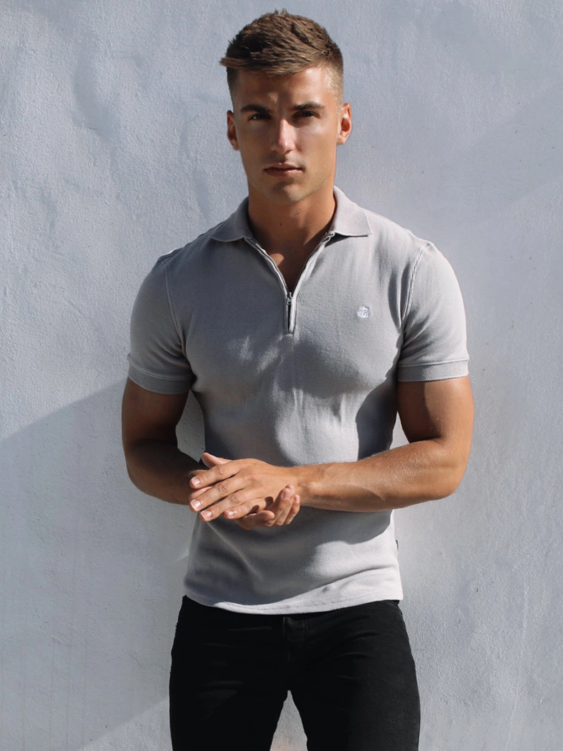 Embellished Neckline Petite Cut Aspen Polo - Stone