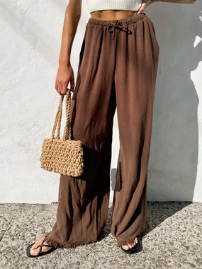 All-Purpose Wear Dynamic Flex Panels Barbados Linen Pants in Espresso Cozy and Functional