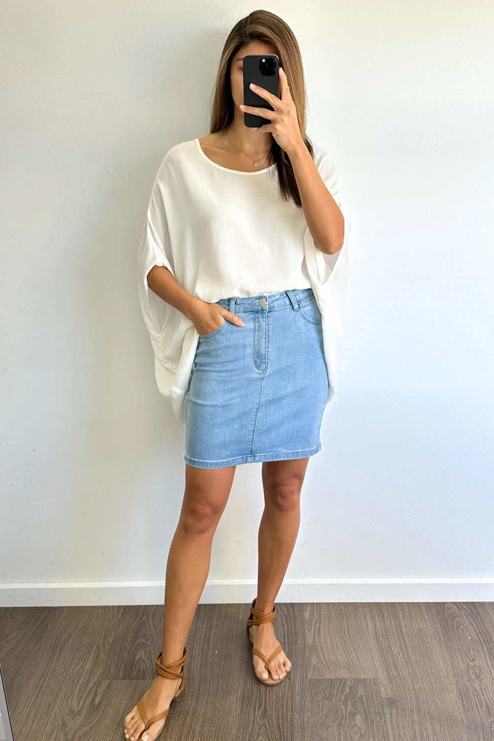 Avery  Denim Skirt -  Light Denim Fit Flex