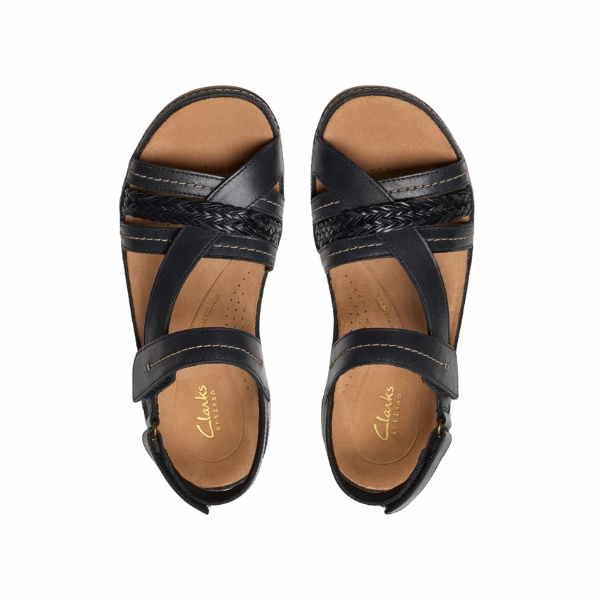 Clarks Women's Cecily Strap Leather Wide Black Combo Comfortable Footwear for Every Day