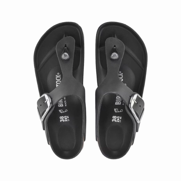 Birkenstock Women's Gizeh Big Buckle Oiled Leather Black White Clean