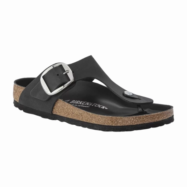 Birkenstock Women's Gizeh Big Buckle Oiled Leather Black Sponge Padding