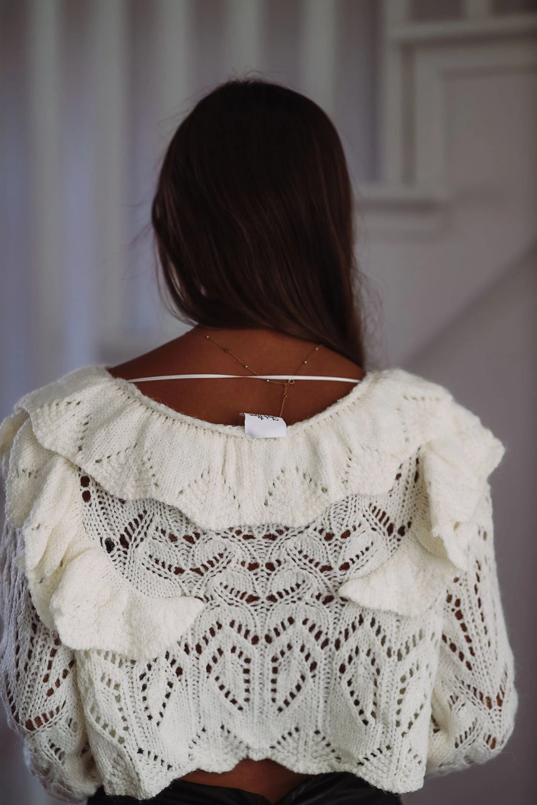 Bistro Brunch Crop Sweater Cardigan- Ivory Flowing Design SustainableBlend