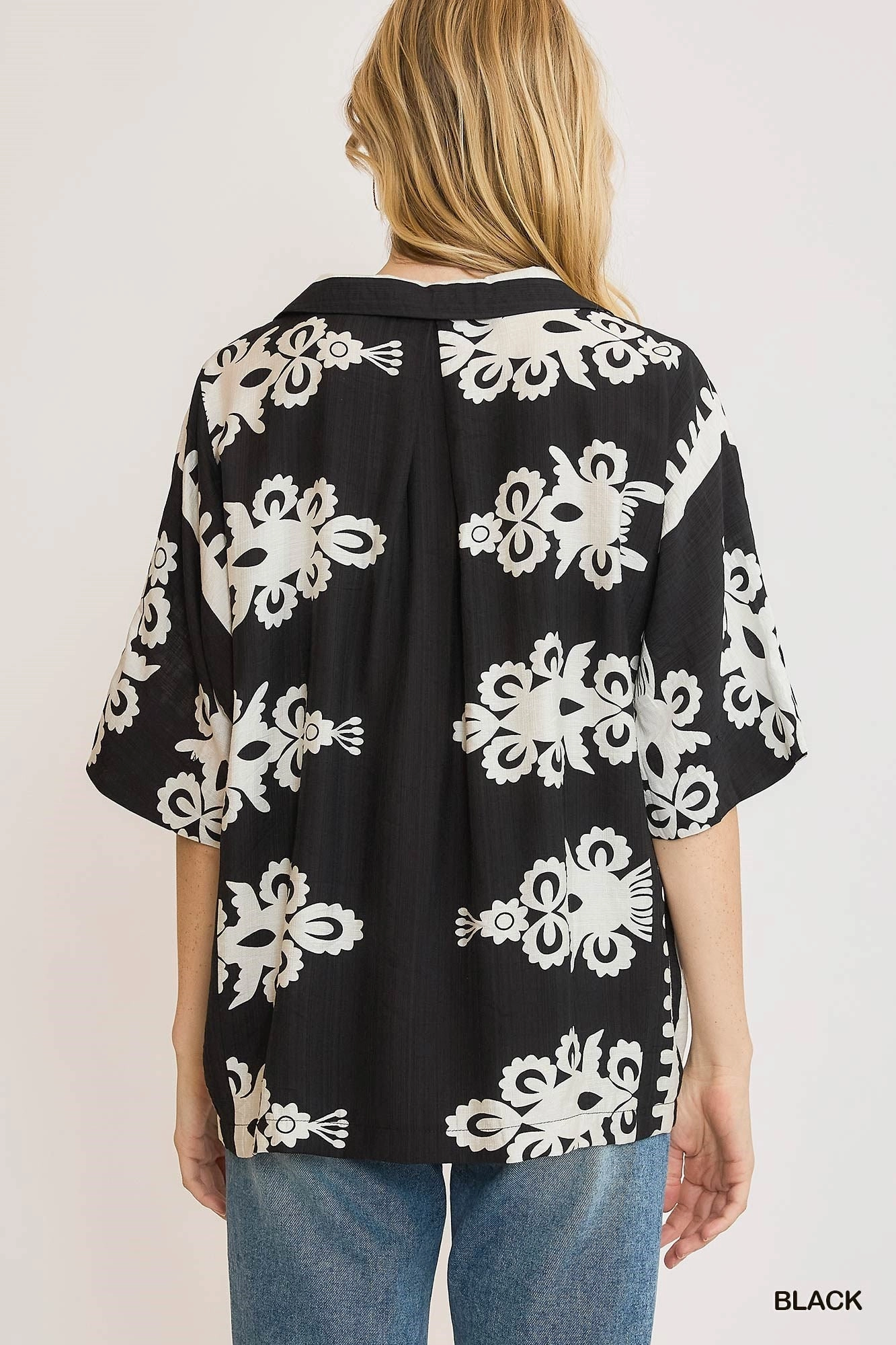 Fitted Tank HighCollar Design Black & Cream Border Print Oversized Top