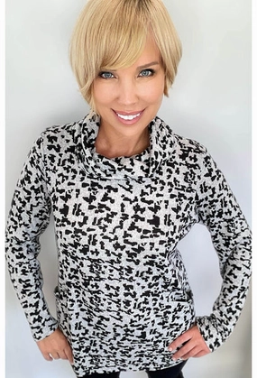 Black & Grey Cowl Neck Sweater DoubleLayeredCollar