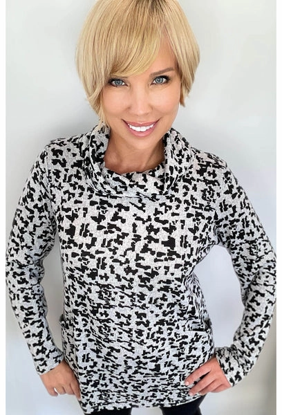 Black & Grey Cowl Neck Sweater DoubleLayeredCollar