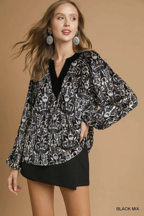 Black & Silver Grey Velvet Jacquard Top Multi Pocket Functional Design