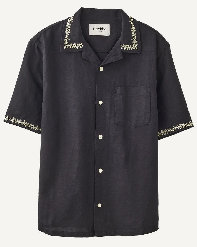 Black Elijah Embroidered Short Sleeve Shirt Versatile Design