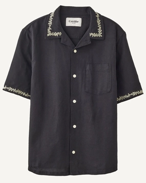 Black Elijah Embroidered Short Sleeve Shirt Versatile Design