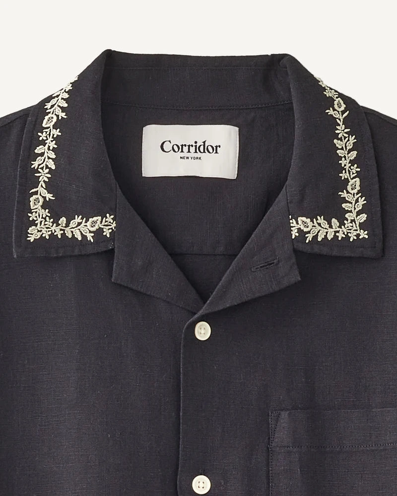 Recycled Polyester Material Black Elijah Embroidered Short Sleeve Shirt