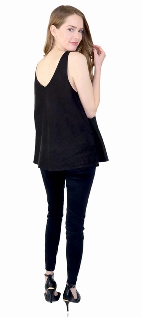 Black Linen Biased Tank Top Butter Soft Handfeel