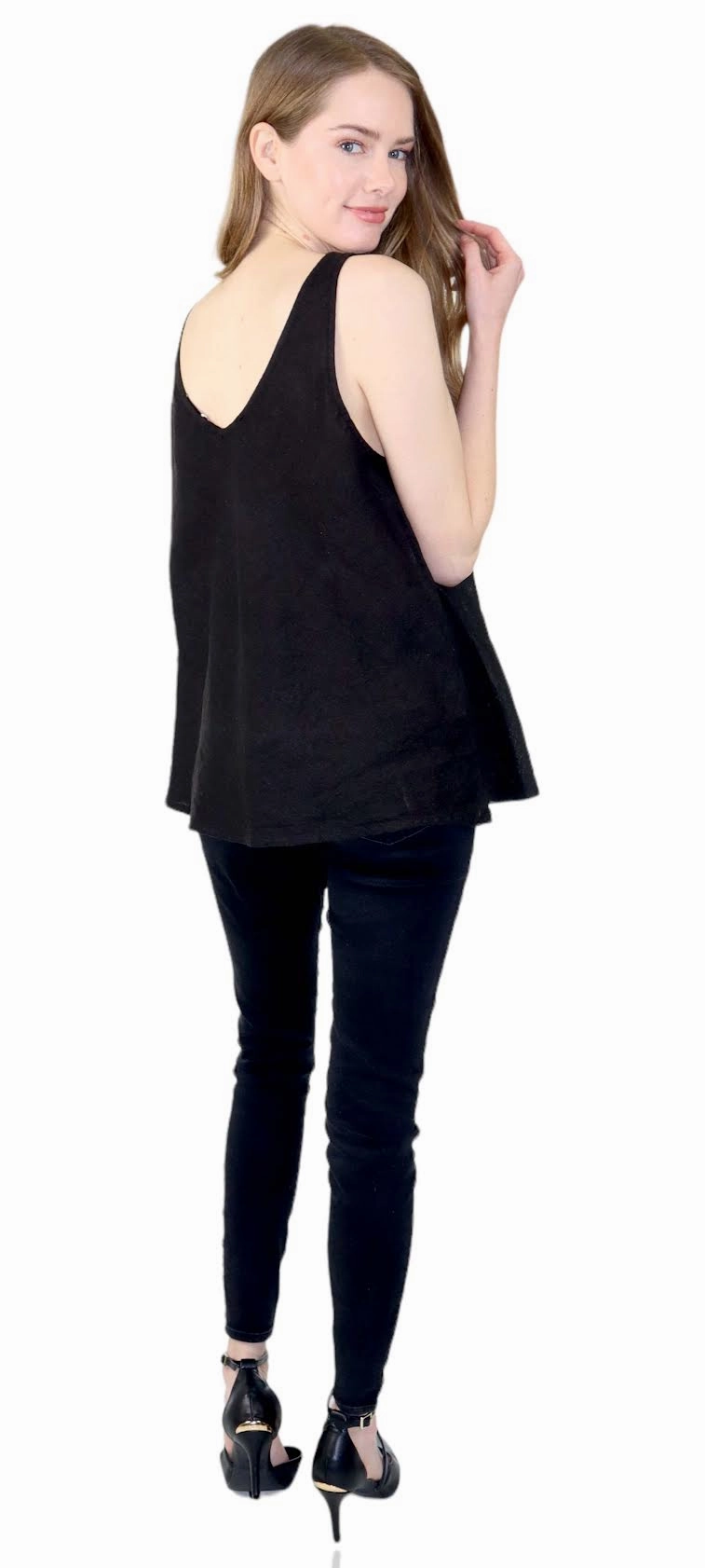 Black Linen Biased Tank Top Butter Soft Handfeel