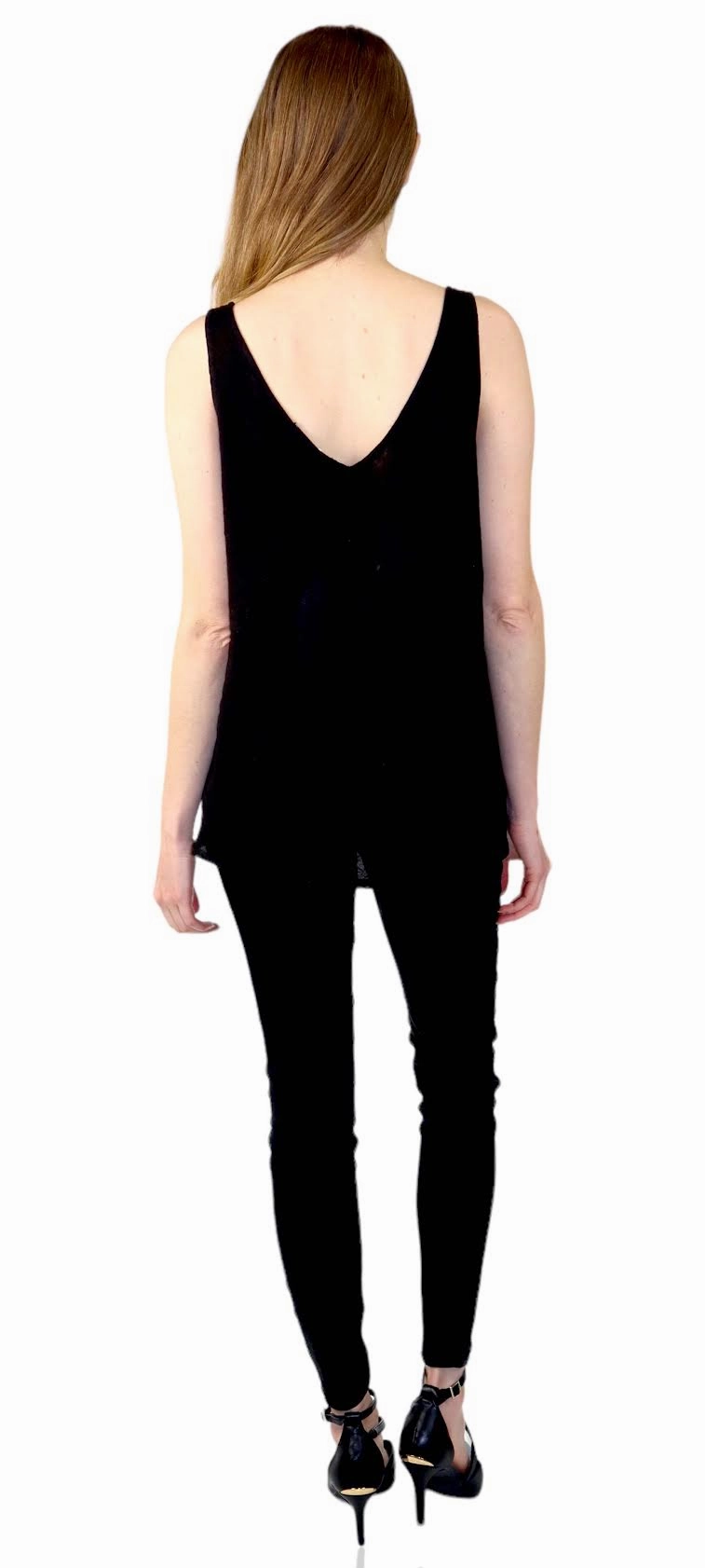Black Linen Biased Tank Top DoubleLayeredCollar