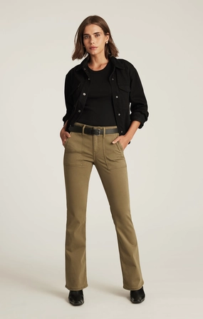VICKY PATCH POCKET BOOTCUT IN DARK OLIVE SATEEN Carbon Infused Fabric