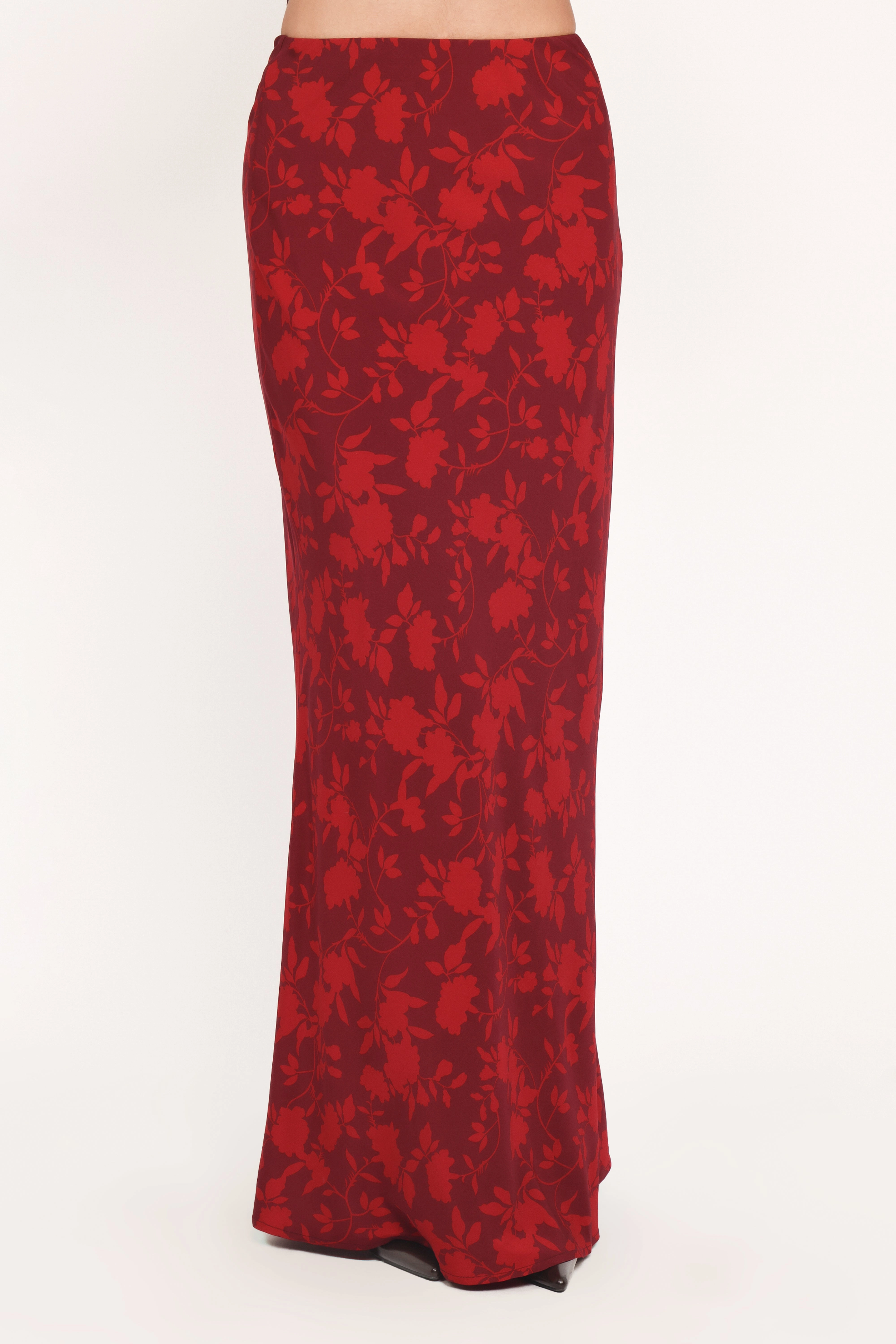 Slim Fit Band Statement Color Velman Skirt - Burgundy Floral