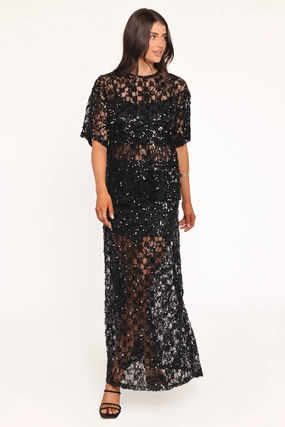 Yonder Sheer Panel Lace Maxi Skirt - Black Non Irritating Seams Urban Edge