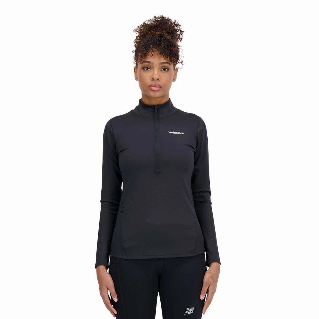 New Balance - Women's Achiever Shape Shield 1/2 Zip Top (WT33117 BK) QuickAccess Pockets Essential Style