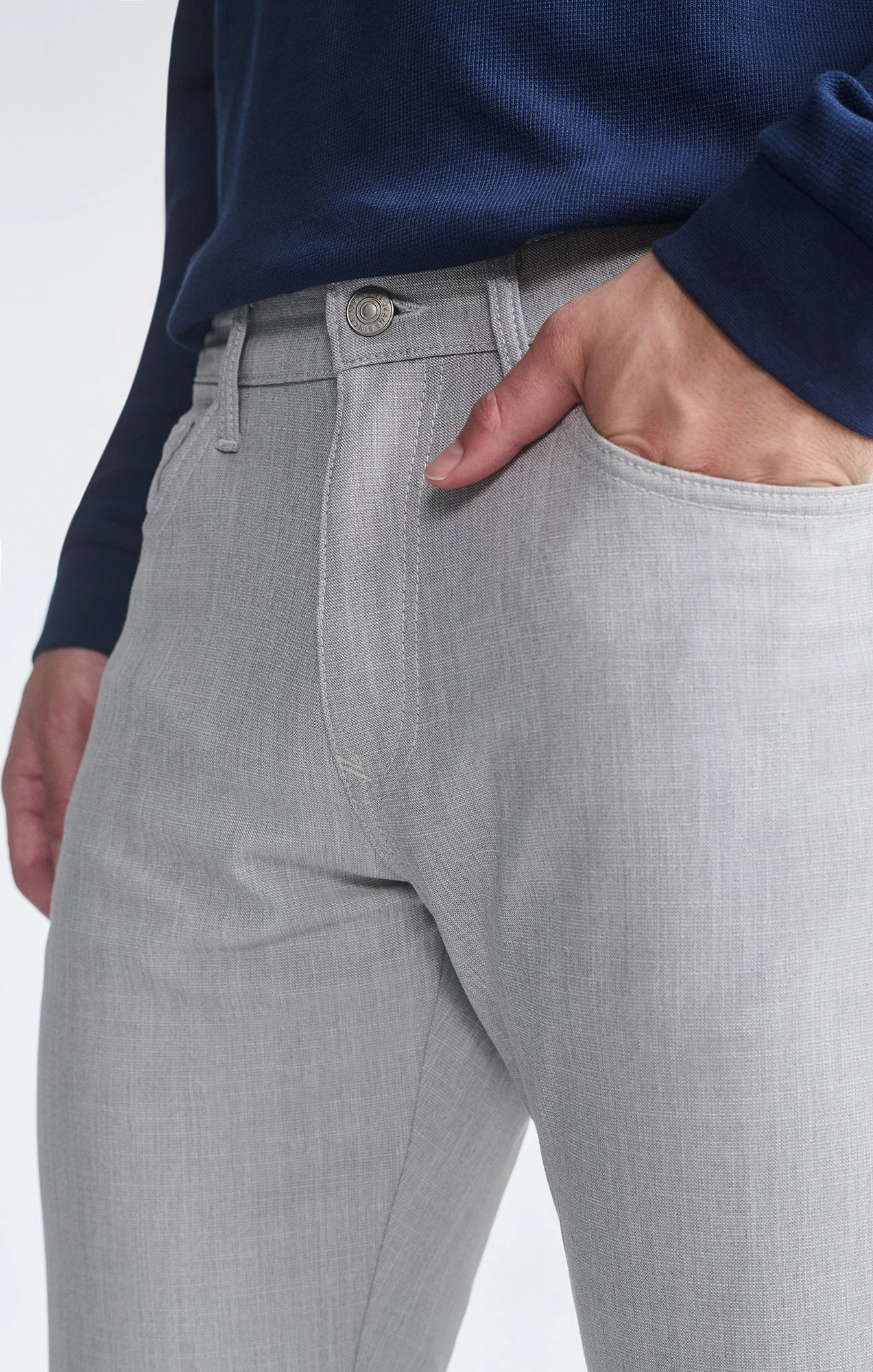 MARCUS SLIM STRAIGHT LEG IN BONE CROSS HATCH TWILL Flexible Ankle Cuffs Low Bulk