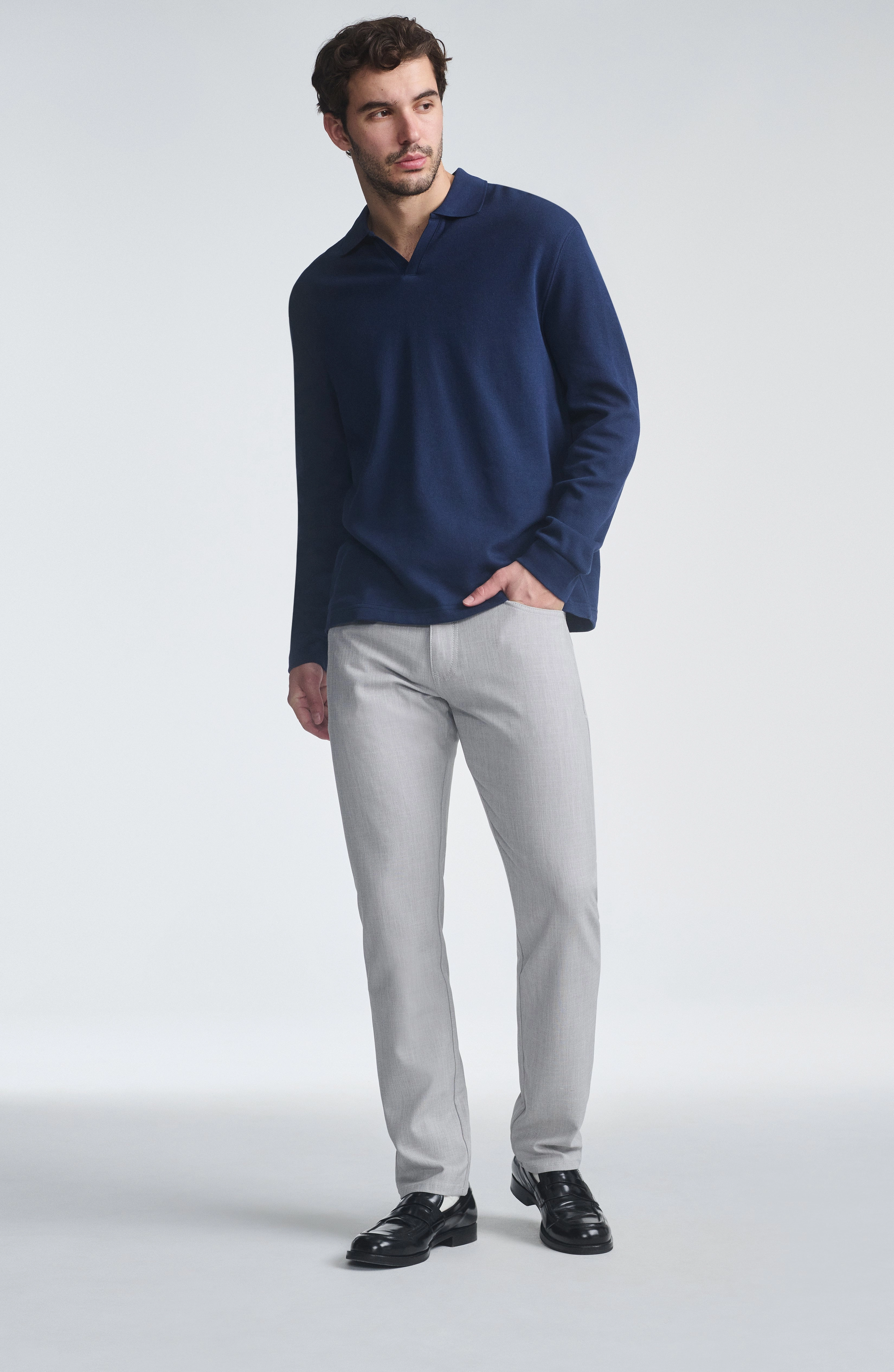 MARCUS SLIM STRAIGHT LEG IN BONE CROSS HATCH TWILL Moisture Wicking Fabric