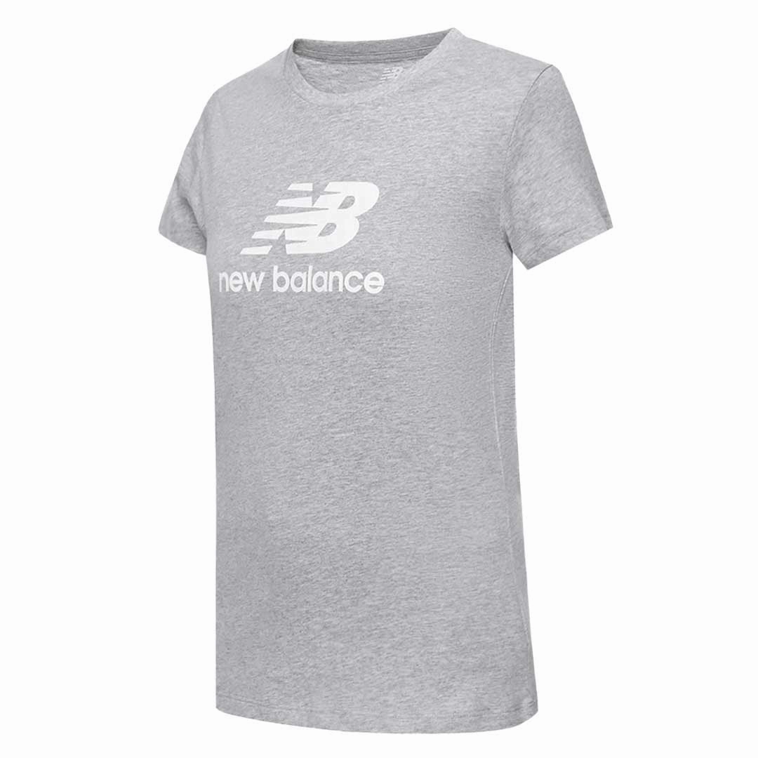 Travel Ready Look Mid Length Design New Balance - Women's Essentials Stacked Logo T-Shirt (WT31546 AG)