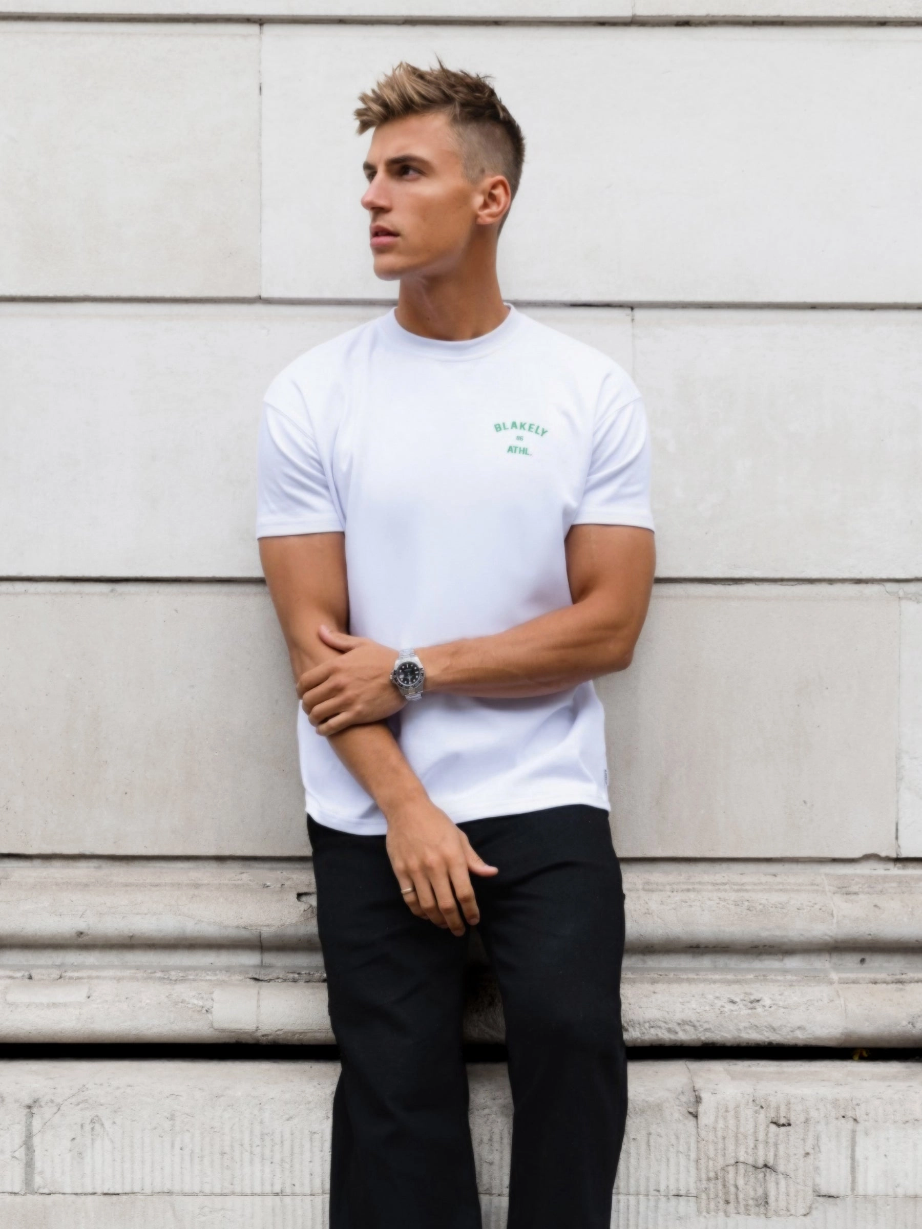 Niko Relaxed T-Shirt - White & Bold Green Non Irritating Seams Athletic Wear