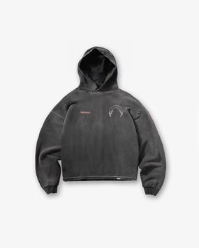 Skunk like Front Pouch Represent Banner Hoodie - Stained Black