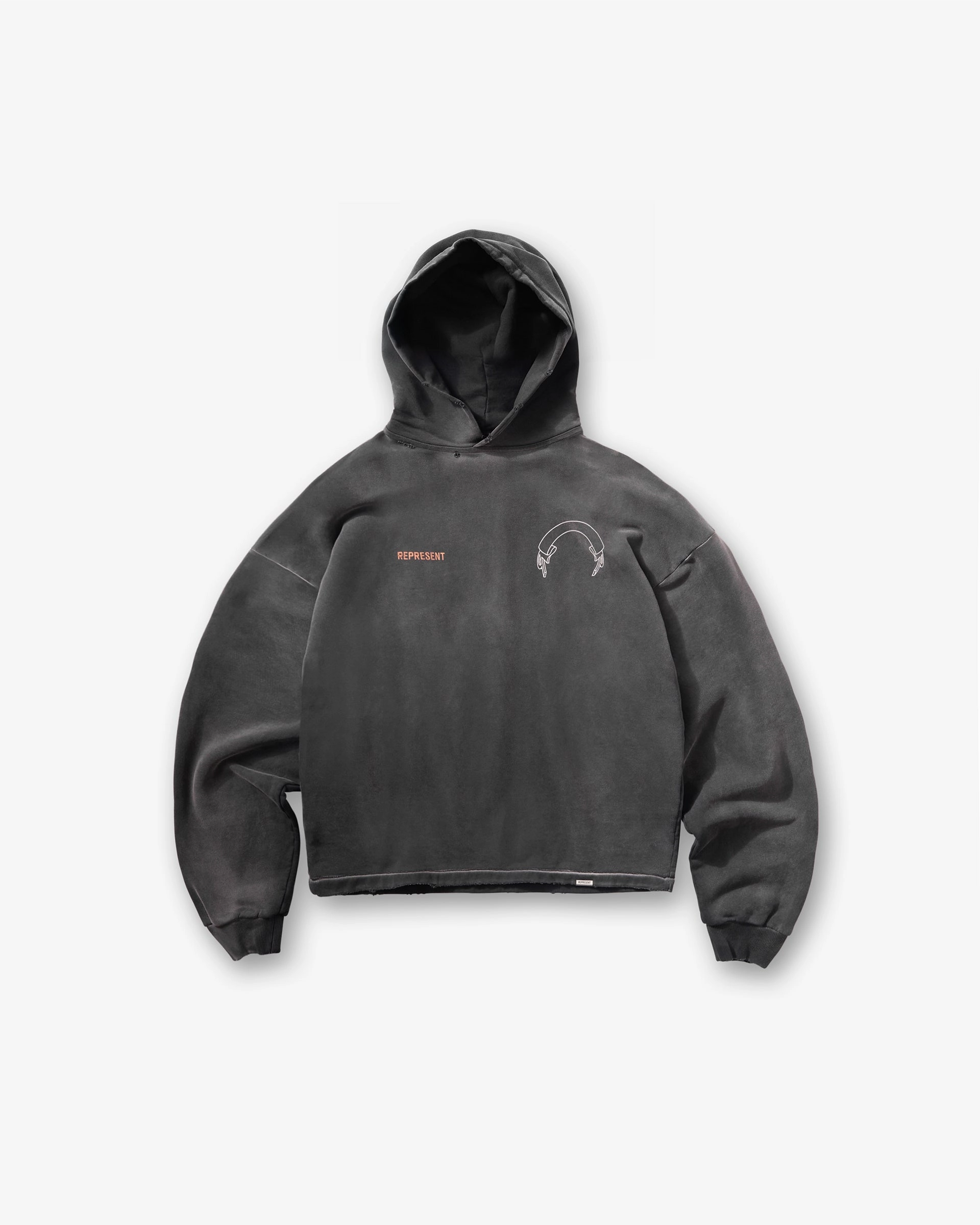 Skunk like Front Pouch Represent Banner Hoodie - Stained Black