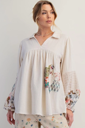 Versatile Base Layer Ecru Patchwork Cotton Gauze Tunic
