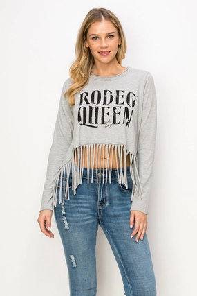 Rodeo Queen Long Sleeve Fringe Top Snag Resistant Fabric Adjustable Hem