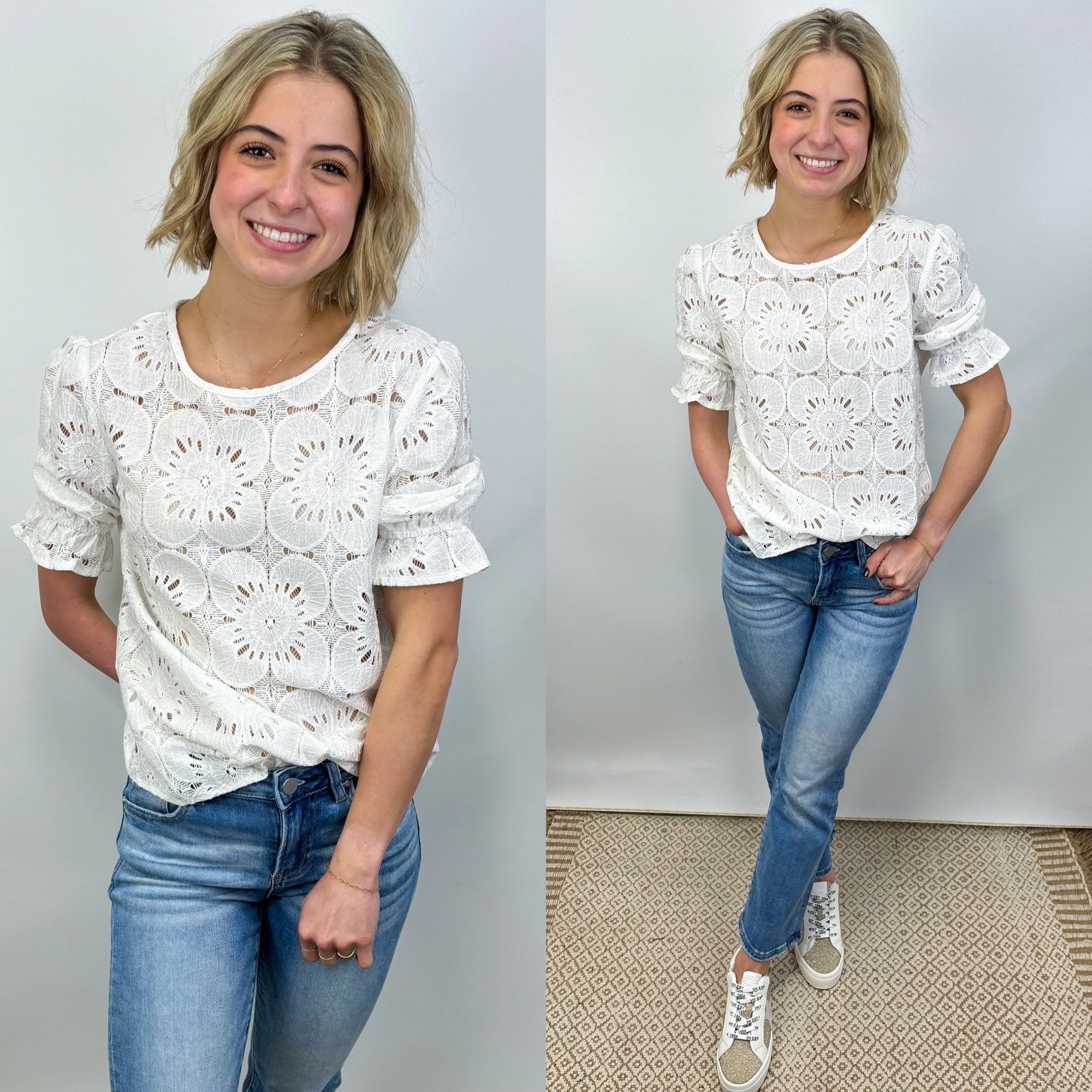 DoubleLayered Neckline Ribbed Trims Ray Of Sunshine Top