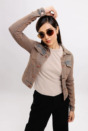 All Day Wear Brown Play Stretch Denim Jacket
