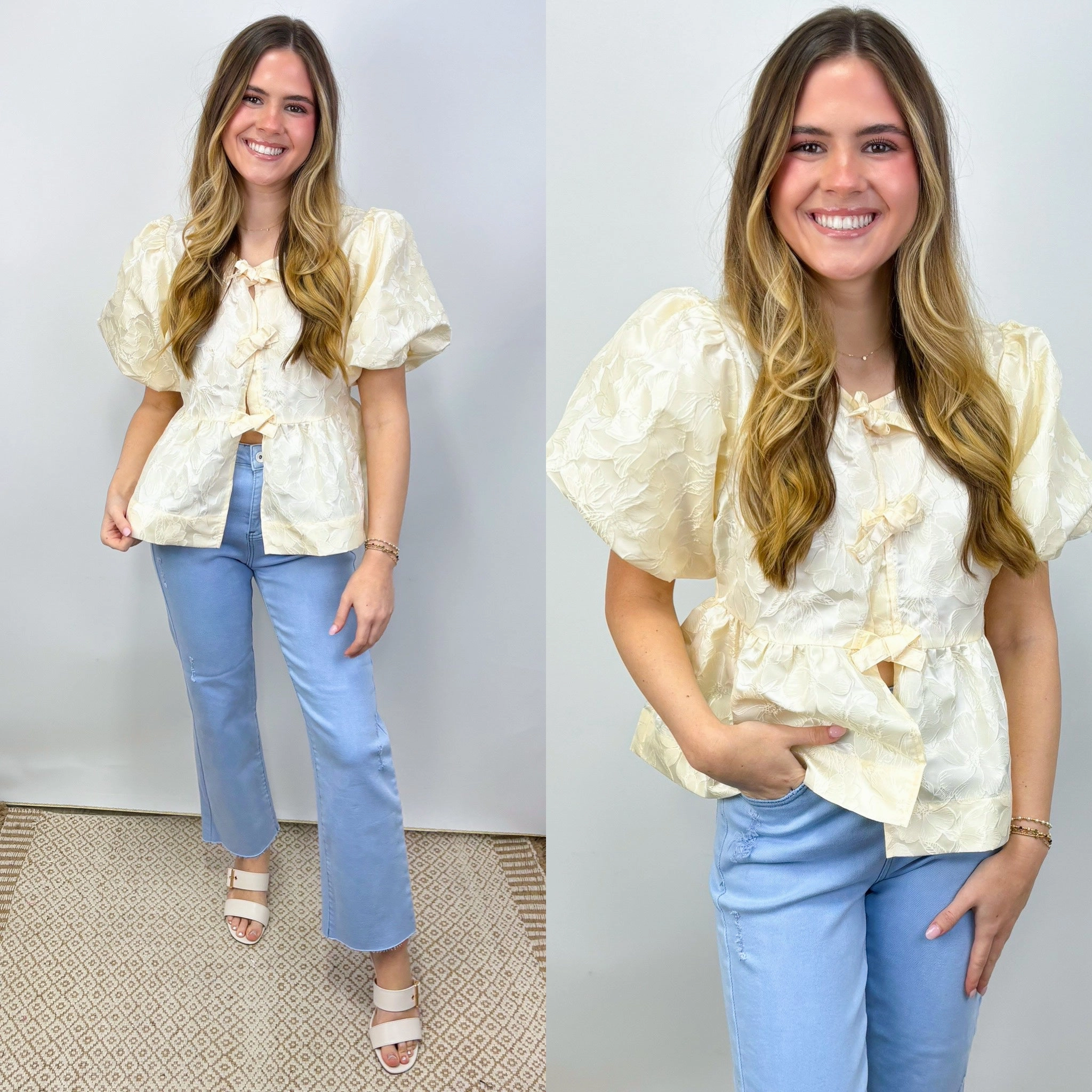 Flexible Hemline Relaxed Crew Neck Opening Cafe Meetup Top