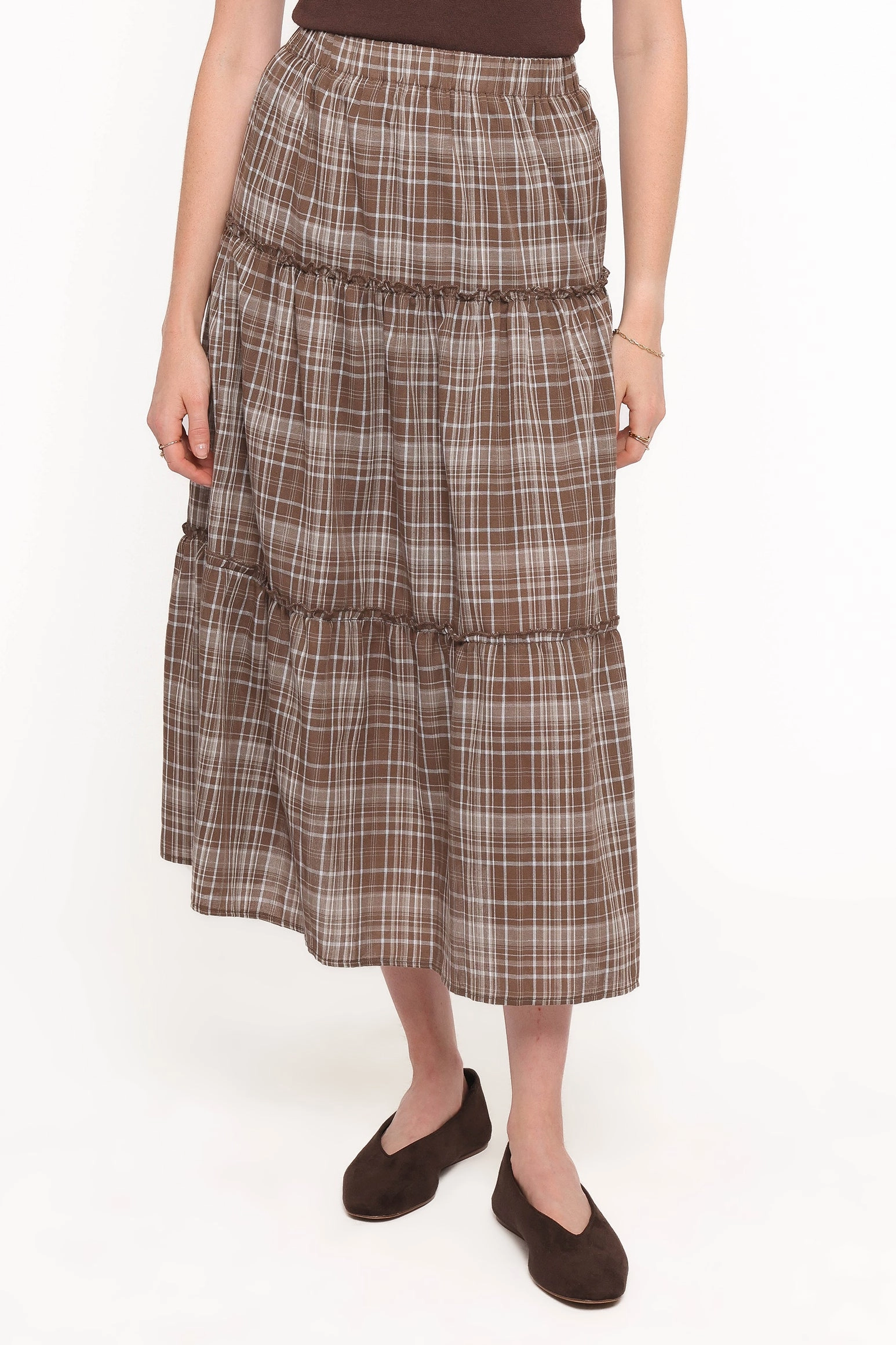 Easy Layers Neat Finish Campbell Tiered Maxi Skirt - Juno Check