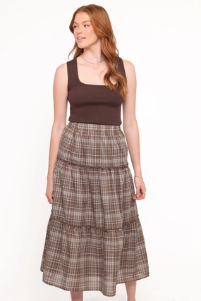 Campbell Tiered Maxi Skirt - Juno Check Asymmetrical Cut Outfit Mood