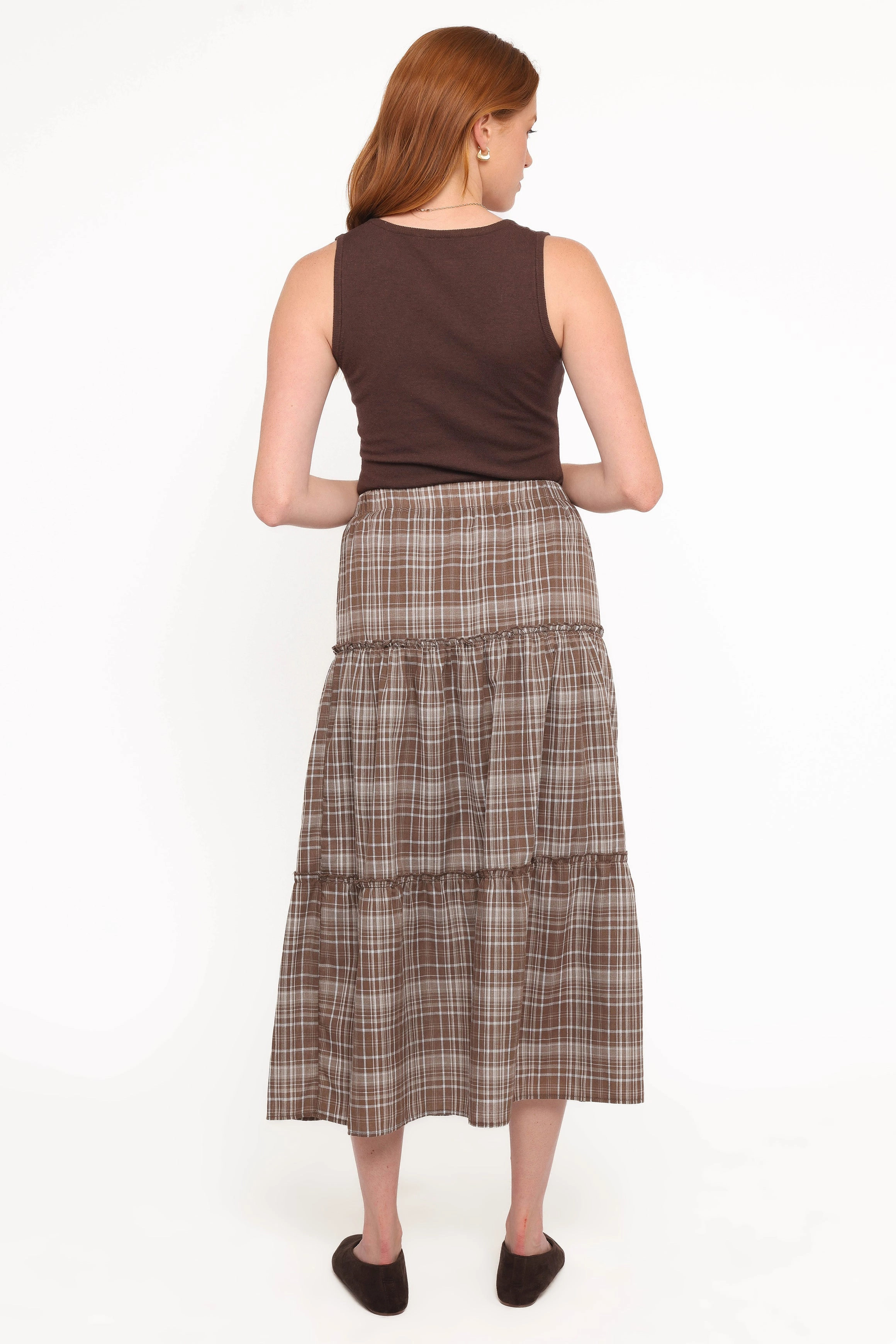 Campbell Tiered Maxi Skirt - Juno Check Bold Finish Leg Elongating