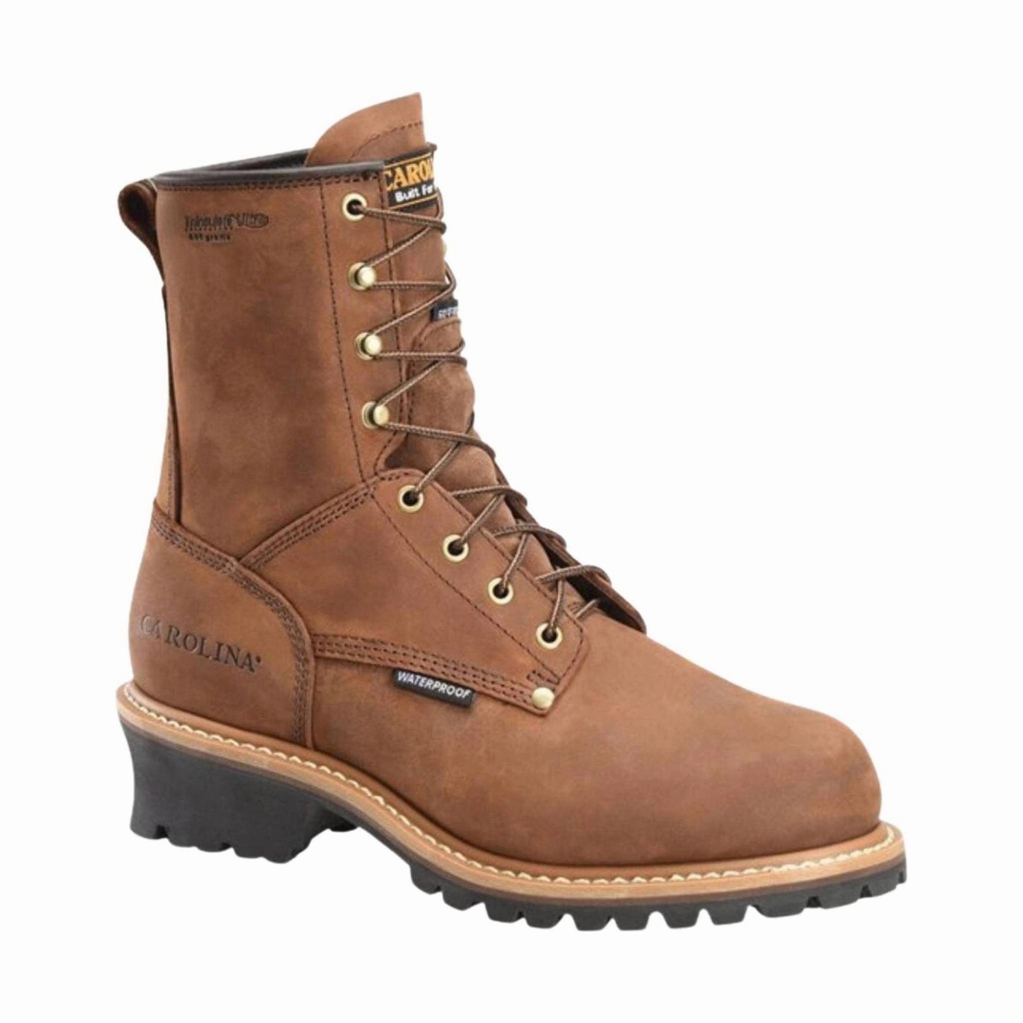 Wide Range Carolina Men's Elm 8 Inch Logger Insulated Steel Toe Work Boot - Brown