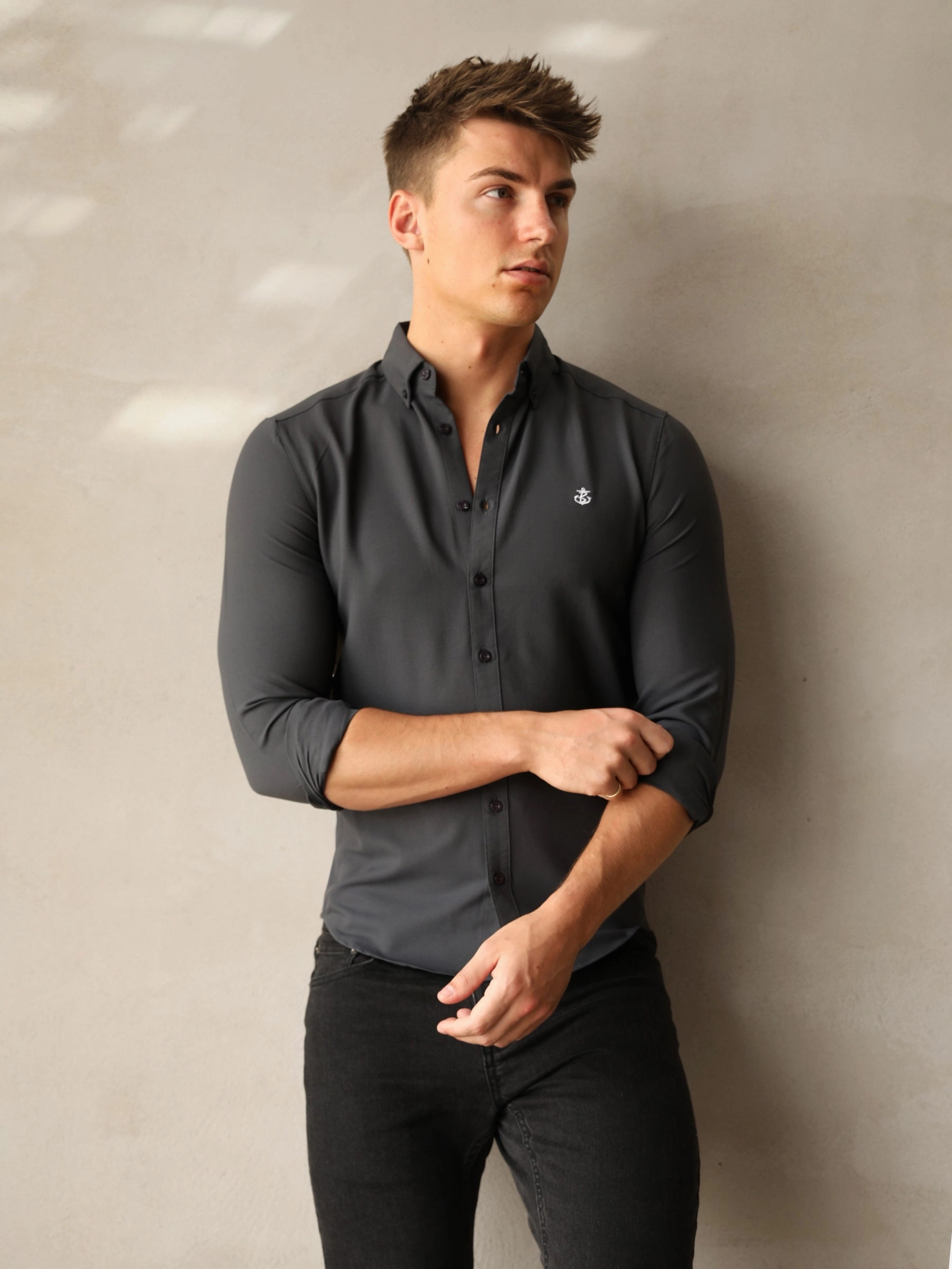 Carter Long Sleeve Shirt - Petrol Blue Double Stitched Hems