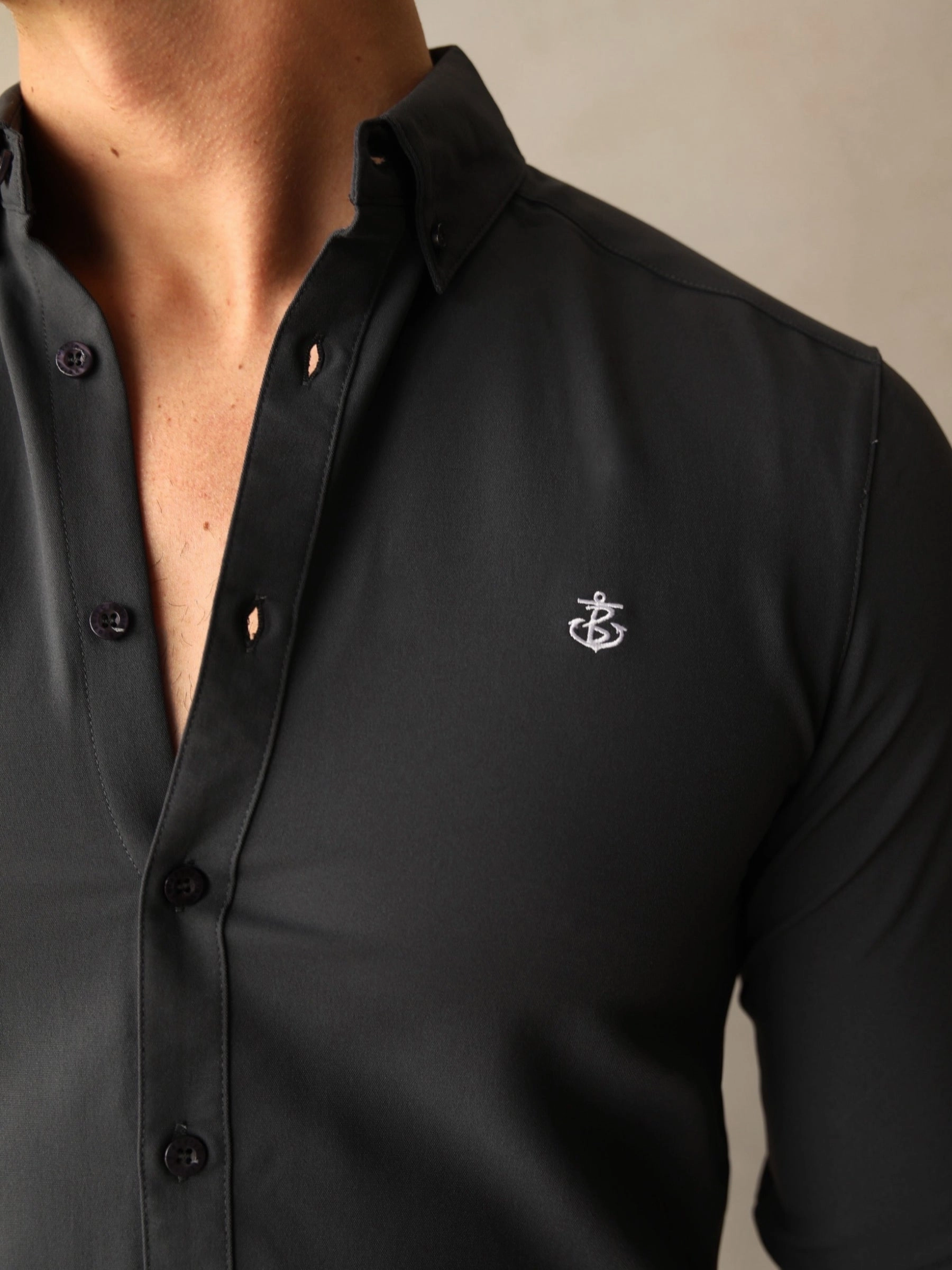 Sheer Panel Organic Cotton Carter Long Sleeve Shirt - Petrol Blue