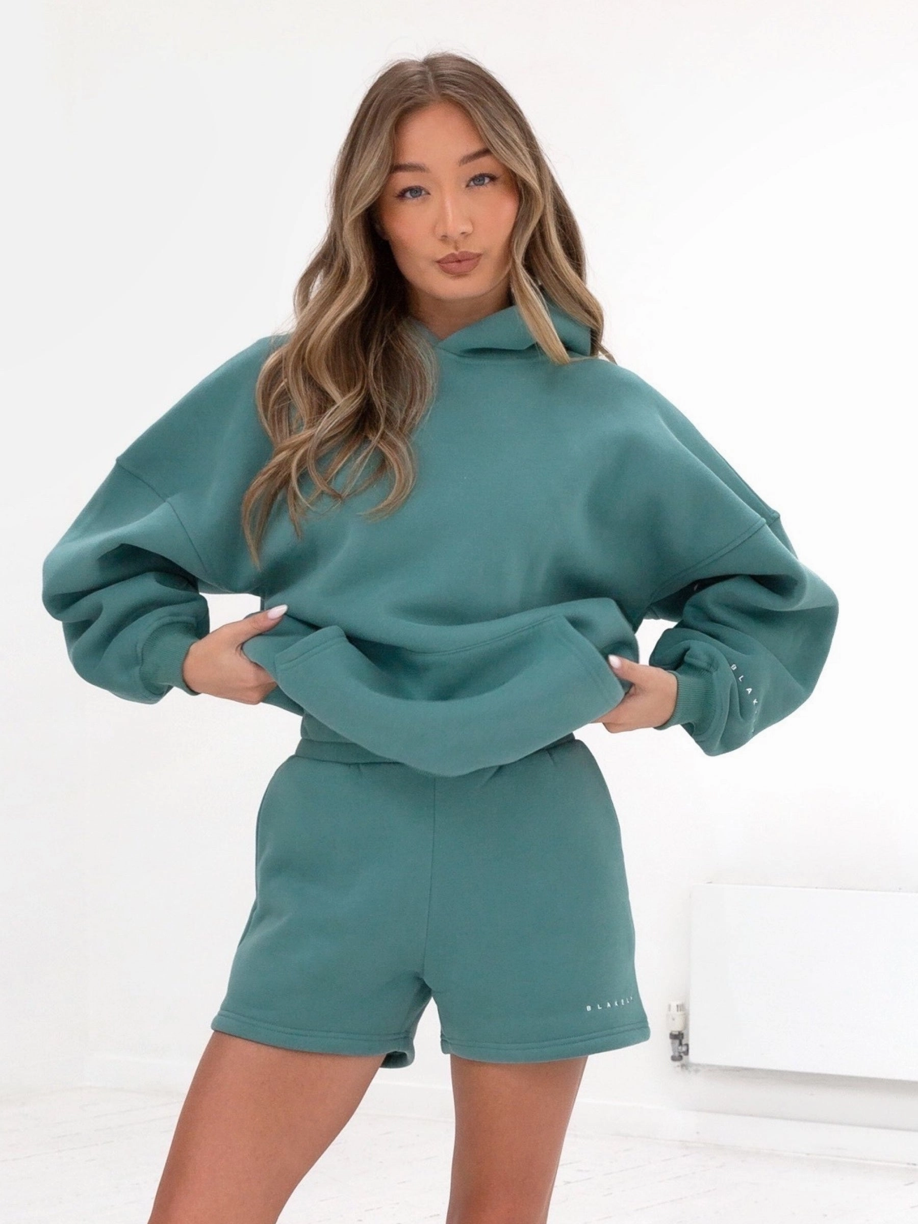 Colorblock Panel Design Ergonomic Seams Isabel Oversized Hoodie - Dusty Teal
