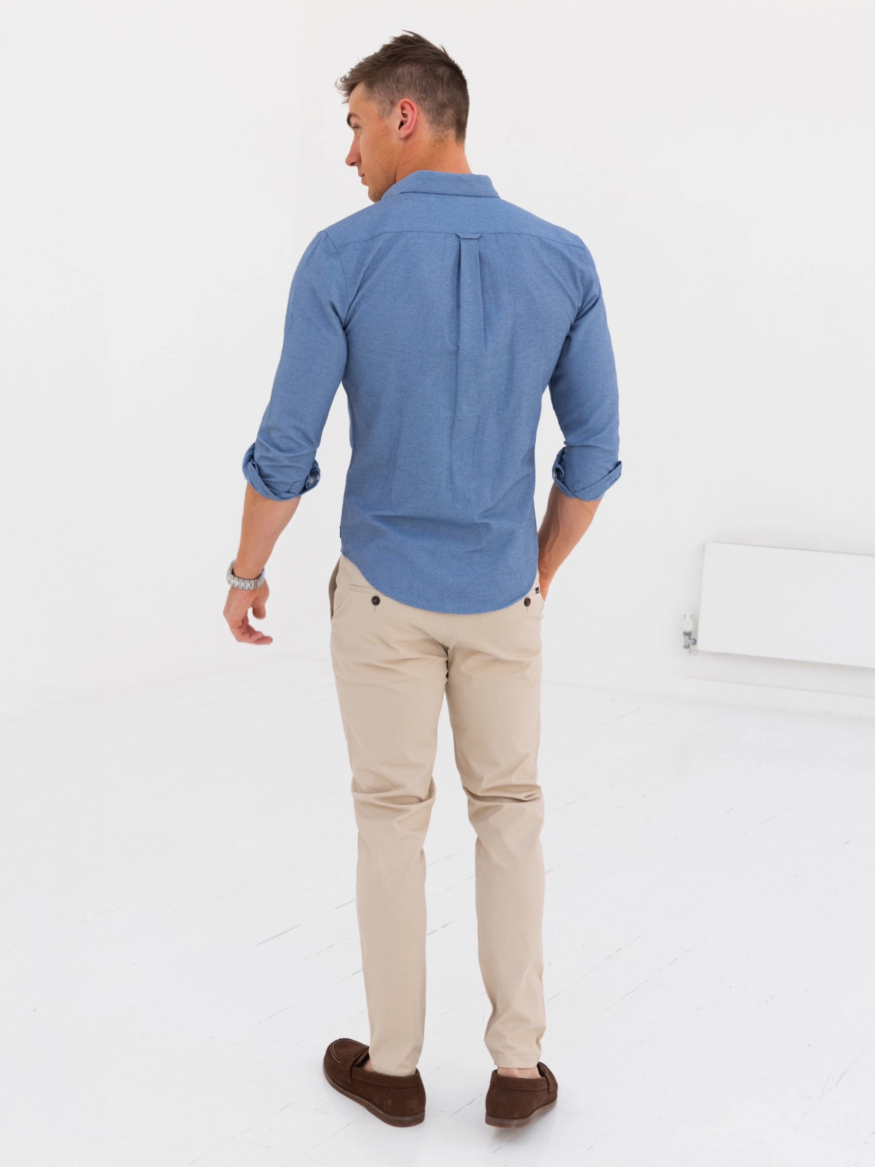 Dallas Long Sleeve Shirt - Denim Blue Camouflage Print Timeless Comfort